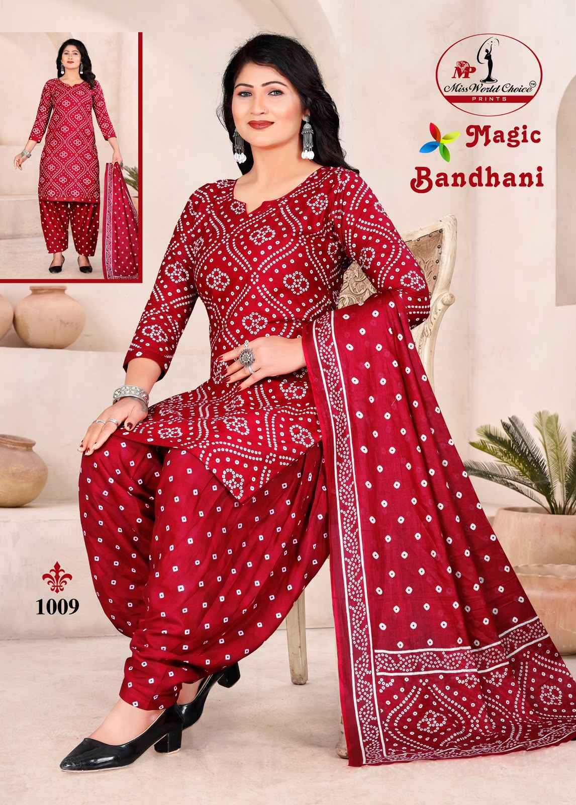 Miss World Choice Magic Bandhni Vol 1 Cotton Radymade Suits ( 10 pcs Catalogue )
