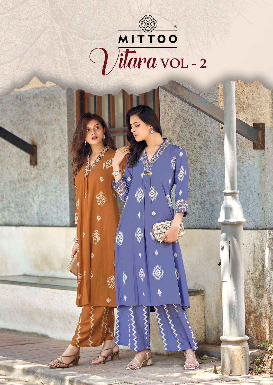 Mittoo Vitara Vol 2 Rayon Top With Bottom Wholesale Dealer ( 5 pcs Catalogue )