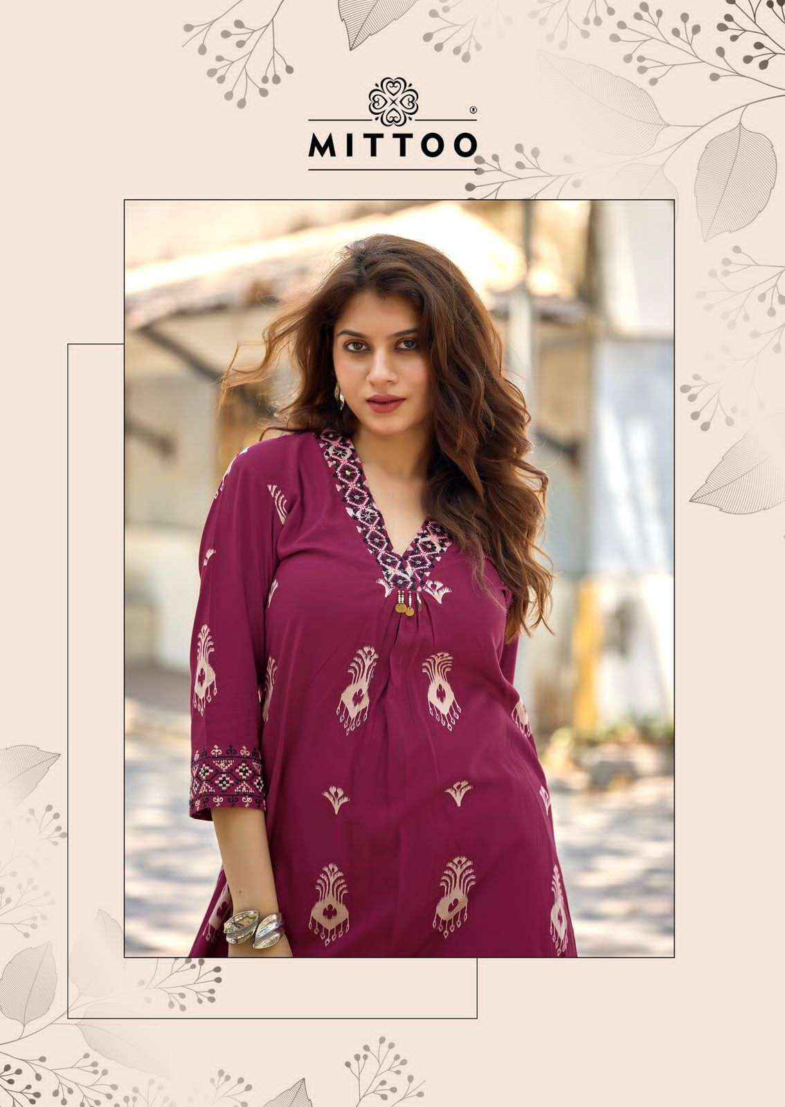 Mittoo Vitara Vol 2 Rayon Top With Bottom Wholesale Dealer ( 5 pcs Catalogue )