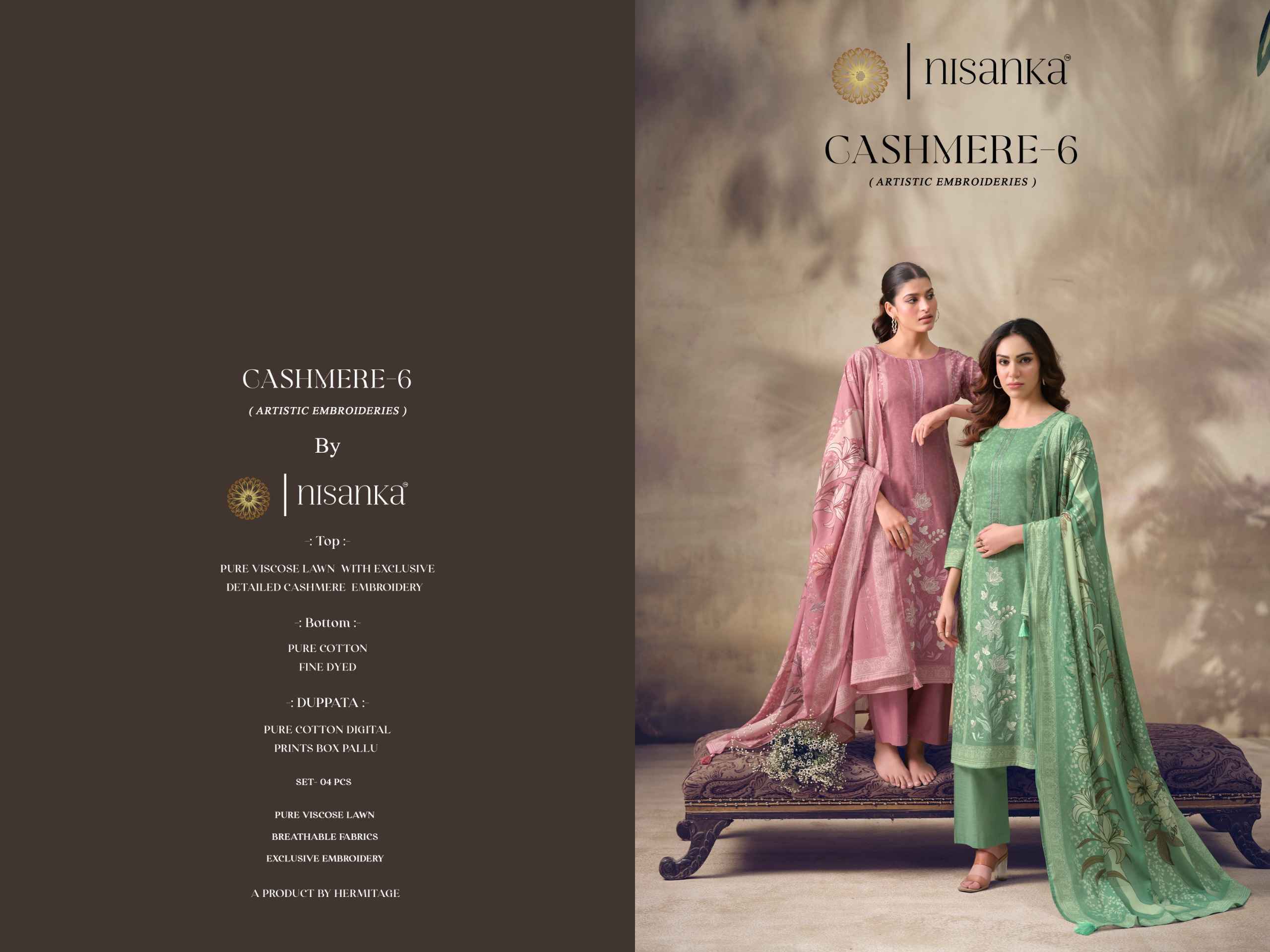 Nisanka Cashmere Vol 6 Viscose Lawn Dress Material Wholesale Factory ( 4 pcs Catalogue )