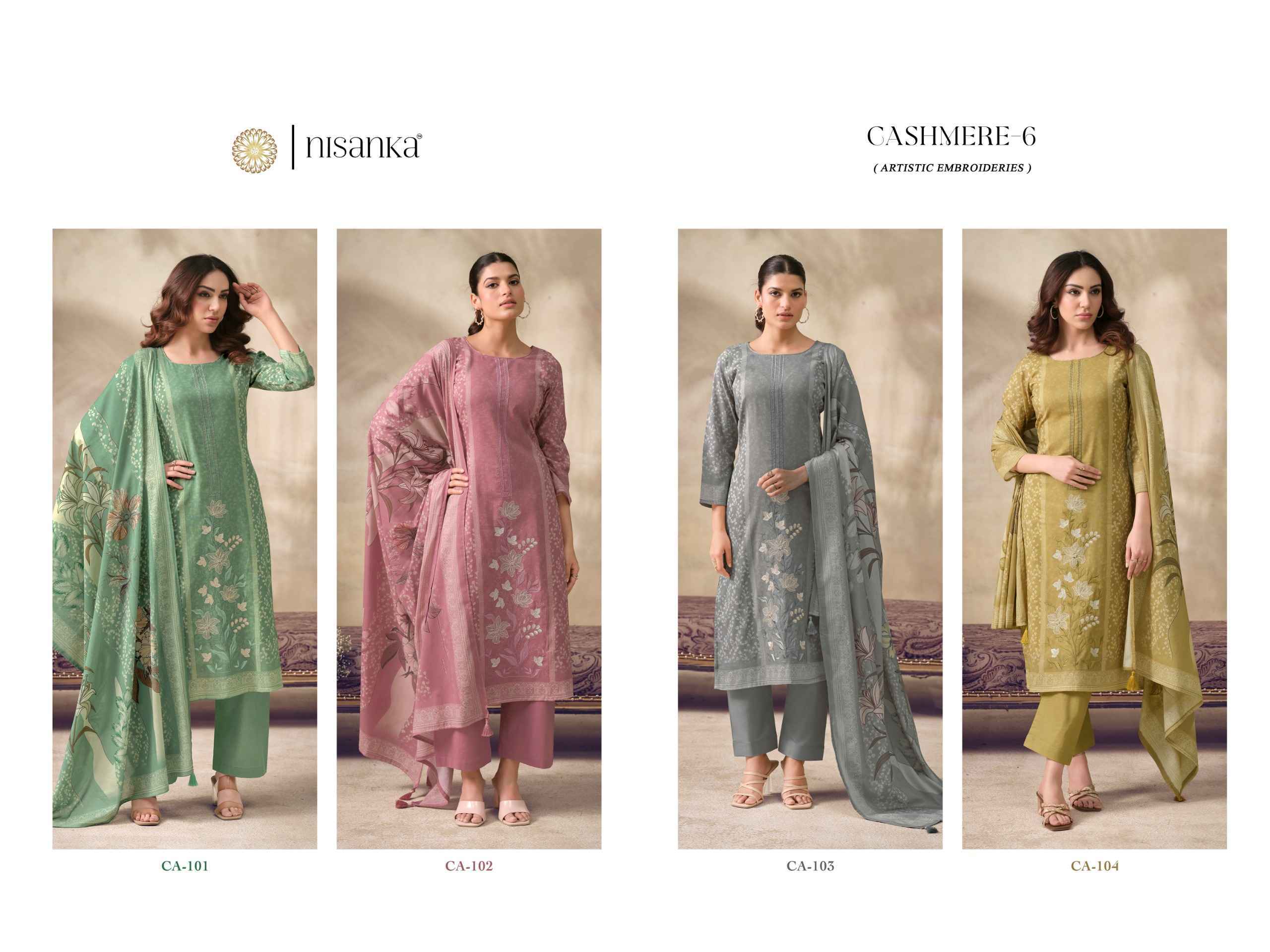 Nisanka Cashmere Vol 6 Viscose Lawn Dress Material Wholesale Factory ( 4 pcs Catalogue )