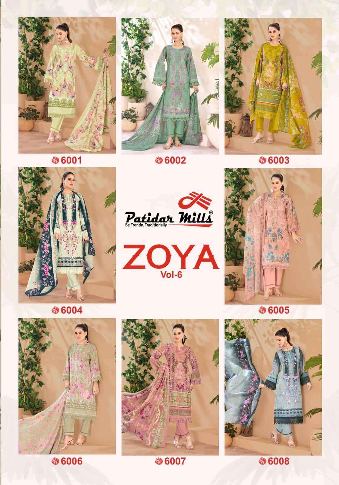 Patidar Mills Zoya Vol 6 Readymade Karachi Suit Collection _ Wholesale Factory ( 8 Pcs Catalog )