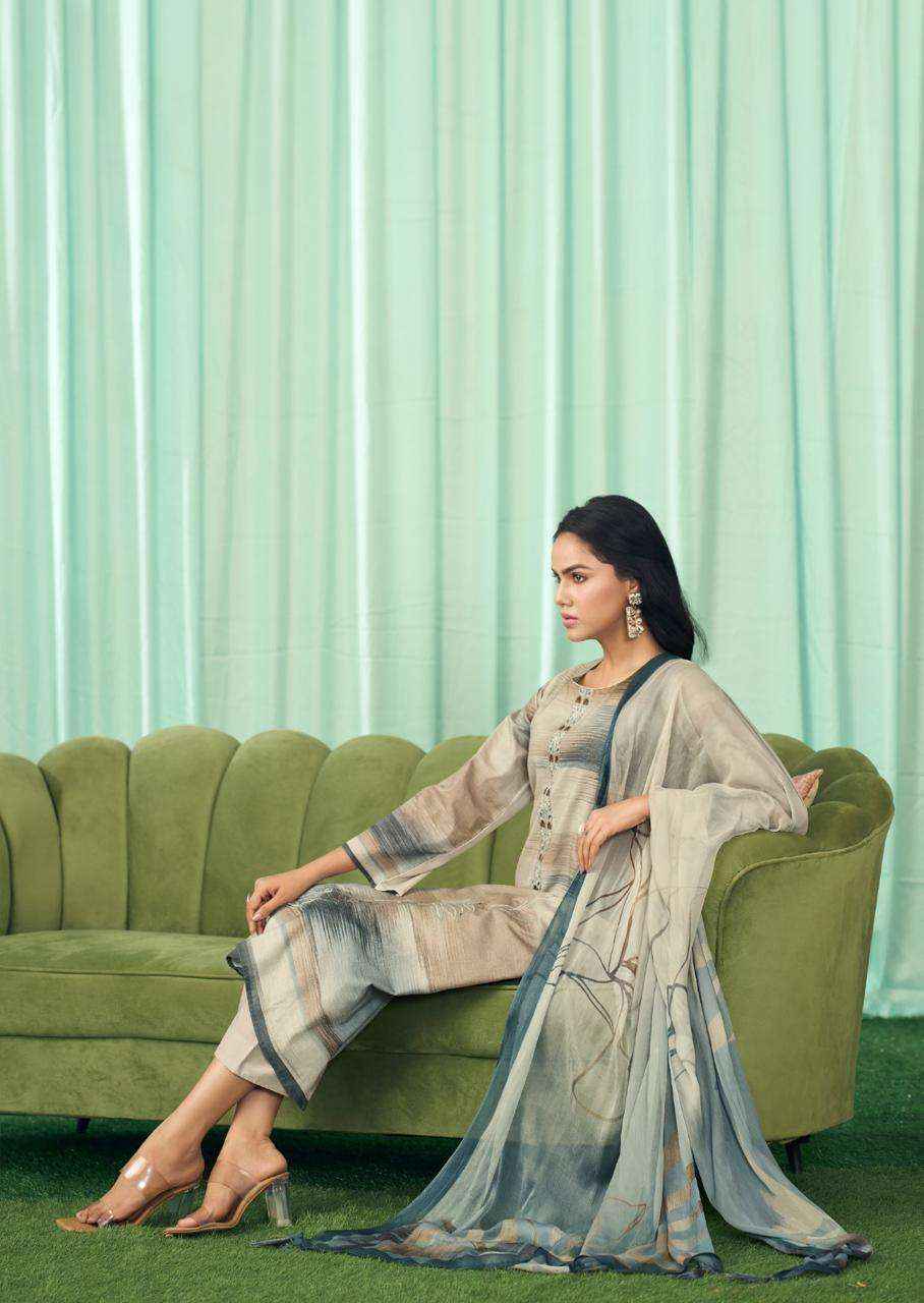 Prm Trendz Vanilla Fancy Work Cotton Linen Dress Material _ Wholesale Factory Rate ( 6 Pcs Catalog )