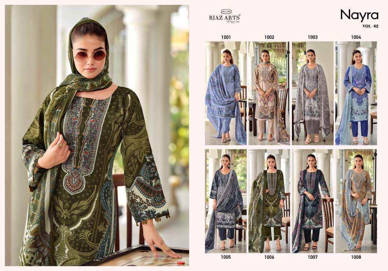 Riaz Arts Nayra Vol-42 Cotton Dress Material, Surat Wholesale Factory (8 pcs Catalogue)