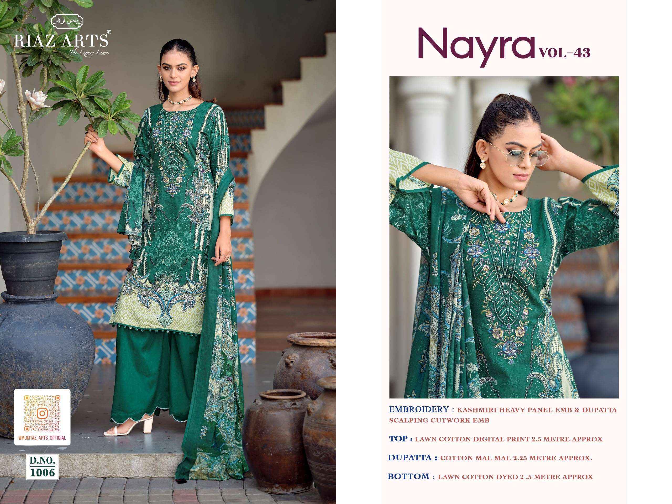 Riaz Arts Nayra Vol 43 Cotton Dress Material _ Wholesale Factory Price ( 8 Pcs Catalog )