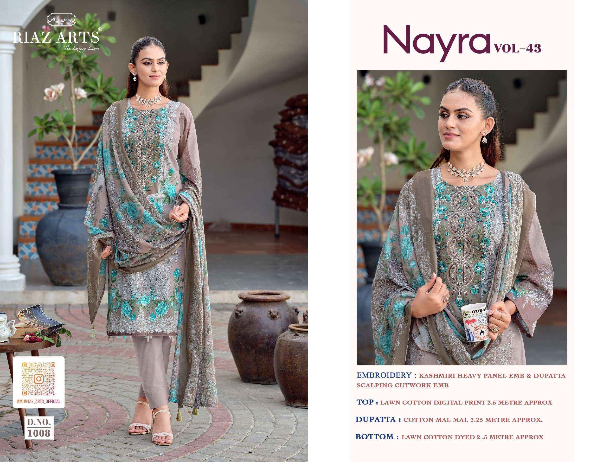 Riaz Arts Nayra Vol 43 Cotton Dress Material _ Wholesale Factory Price ( 8 Pcs Catalog )