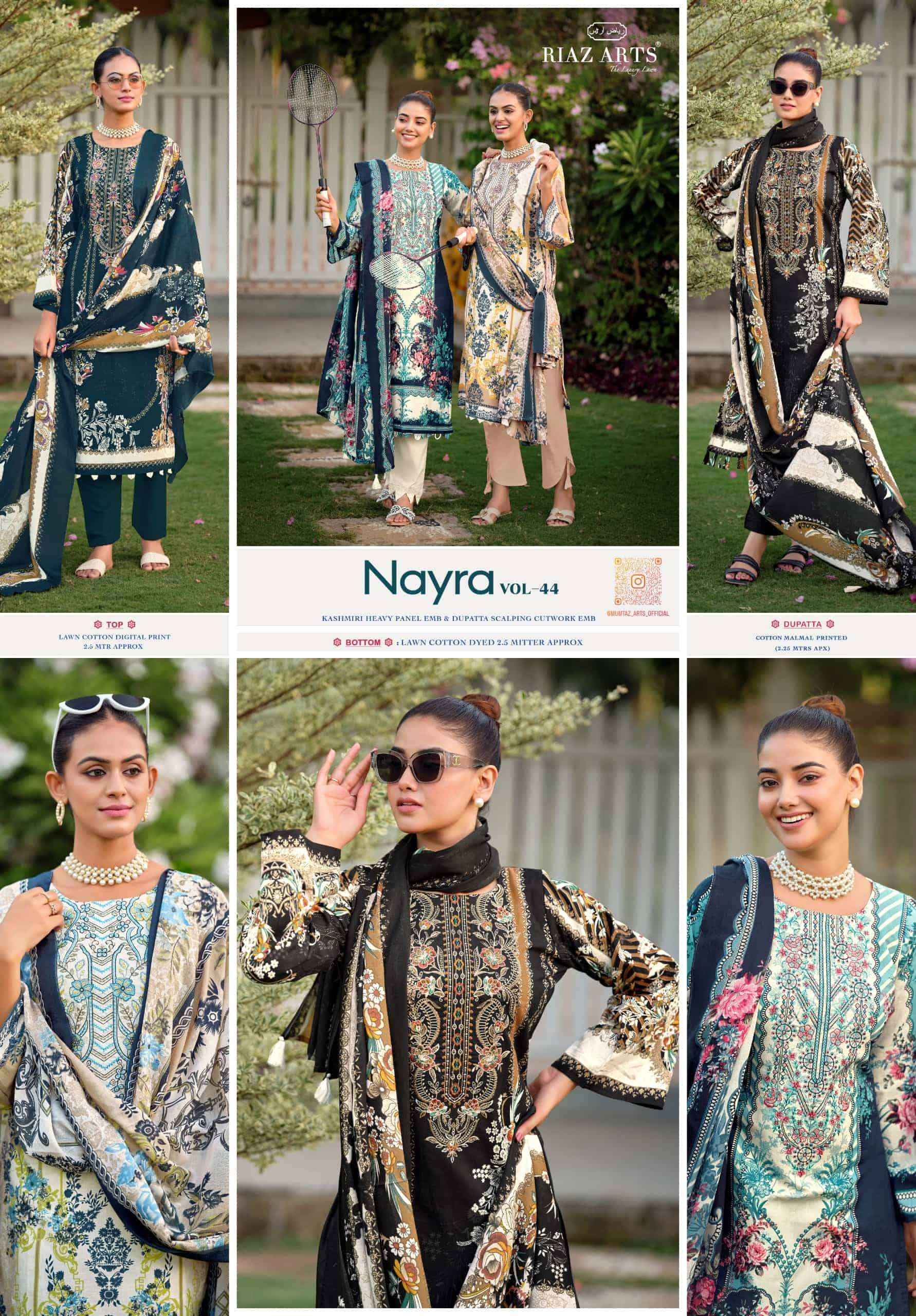 Riaz Arts Nayra Vol 44 Pure Cotton Pakistani Dress Material Wholesale Surat ( 8 Pcs Catalogue )