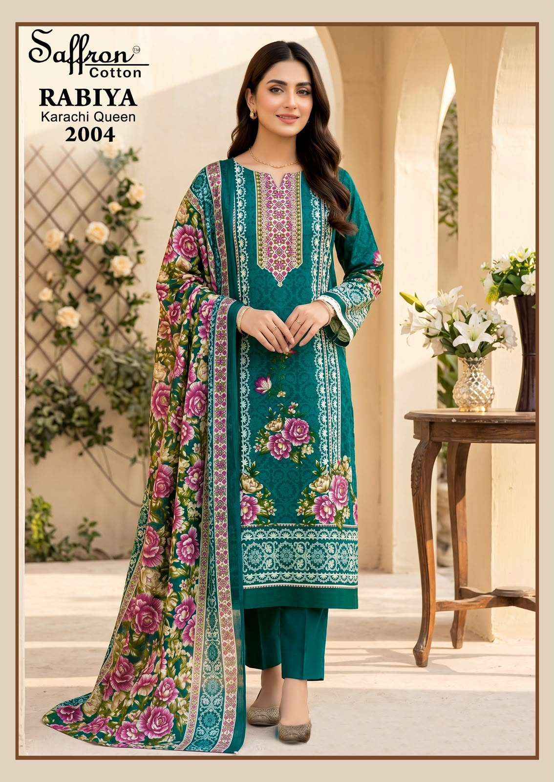 SAFFRON COTTON RABIYA KARACHI QUEEN VOL 2 COTTON DIGITAL PRINT DRESS MATERIAL _ WHOLESALE FACTORY RATE ( 8 PCS CATALOG )