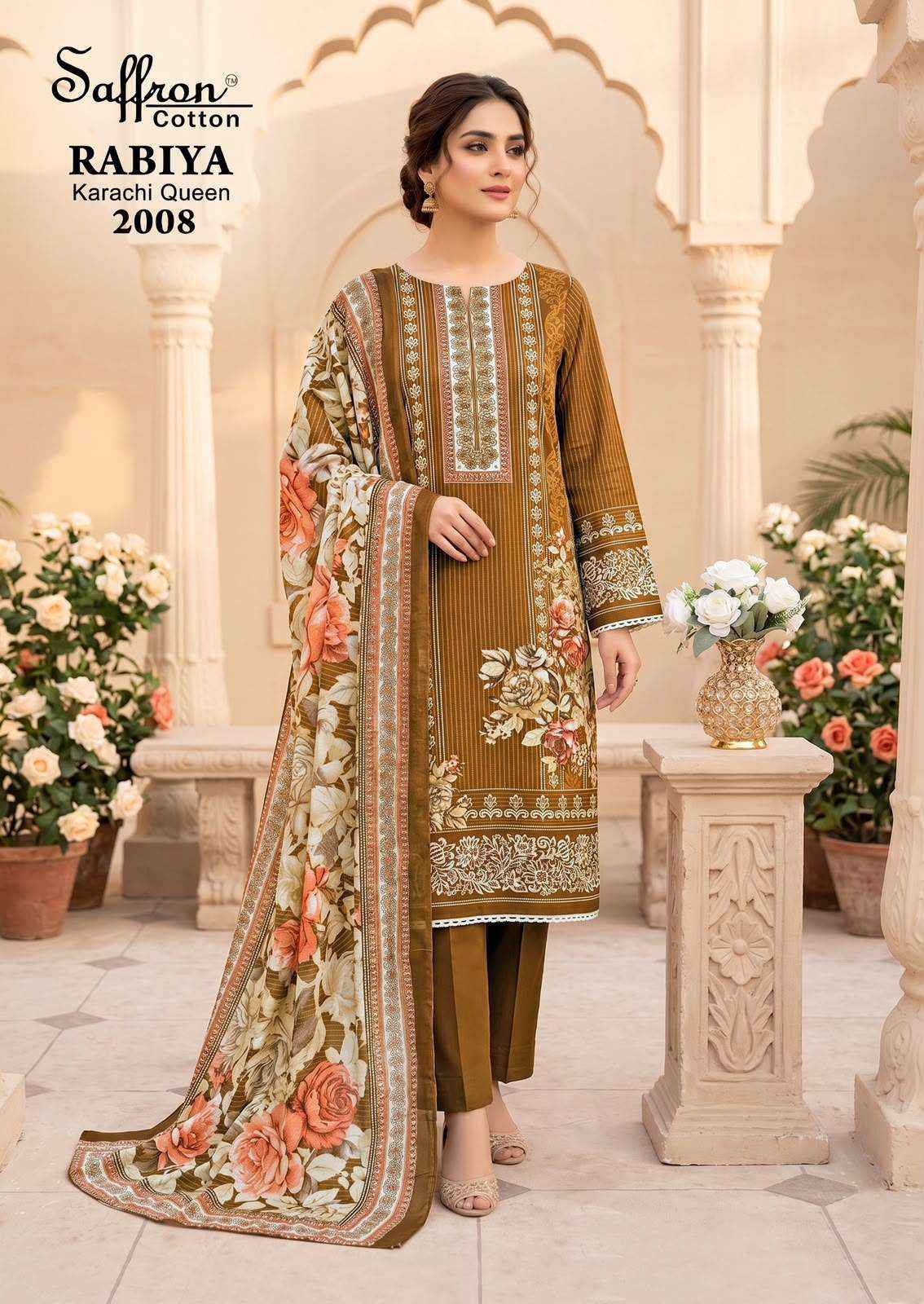 SAFFRON COTTON RABIYA KARACHI QUEEN VOL 2 COTTON DIGITAL PRINT DRESS MATERIAL _ WHOLESALE FACTORY RATE ( 8 PCS CATALOG )