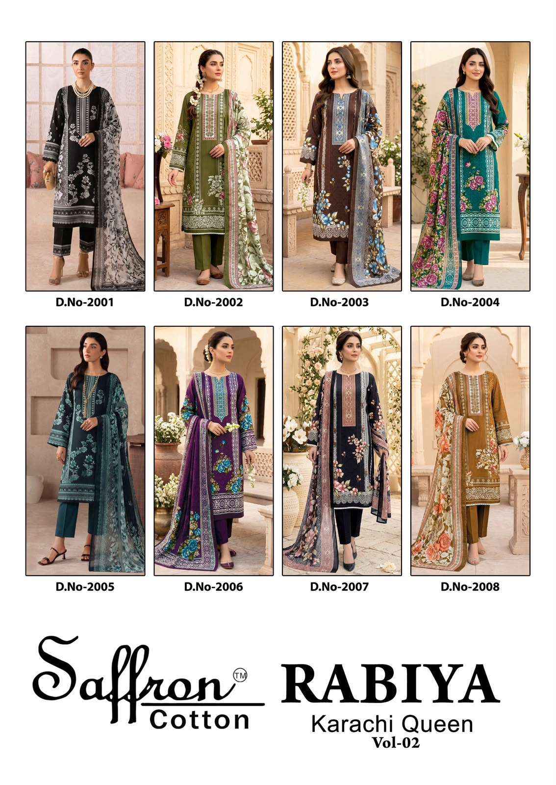 SAFFRON COTTON RABIYA KARACHI QUEEN VOL 2 COTTON DIGITAL PRINT DRESS MATERIAL _ WHOLESALE FACTORY RATE ( 8 PCS CATALOG )