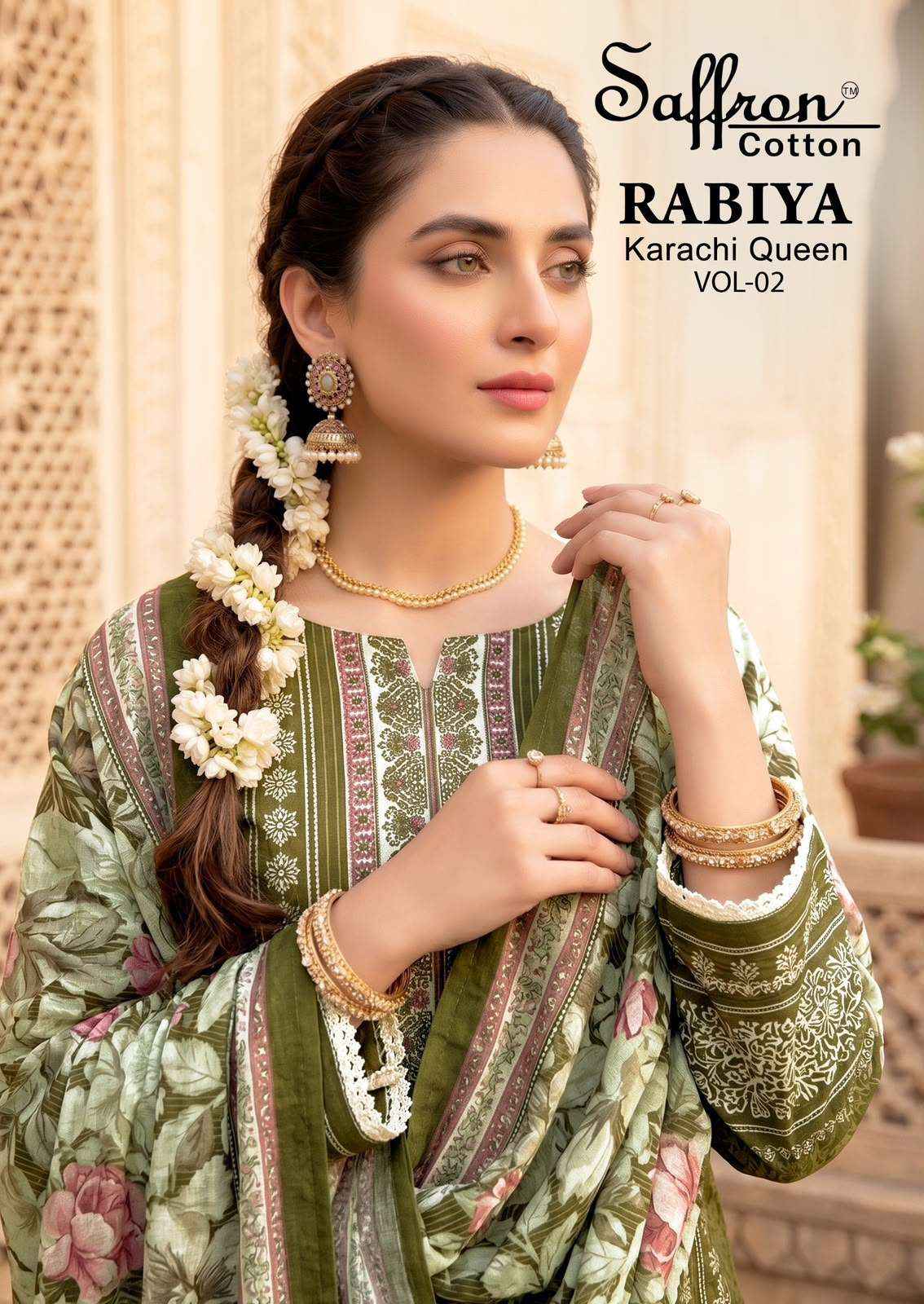 SAFFRON COTTON RABIYA KARACHI QUEEN VOL 2 COTTON DIGITAL PRINT DRESS MATERIAL _ WHOLESALE FACTORY RATE ( 8 PCS CATALOG )