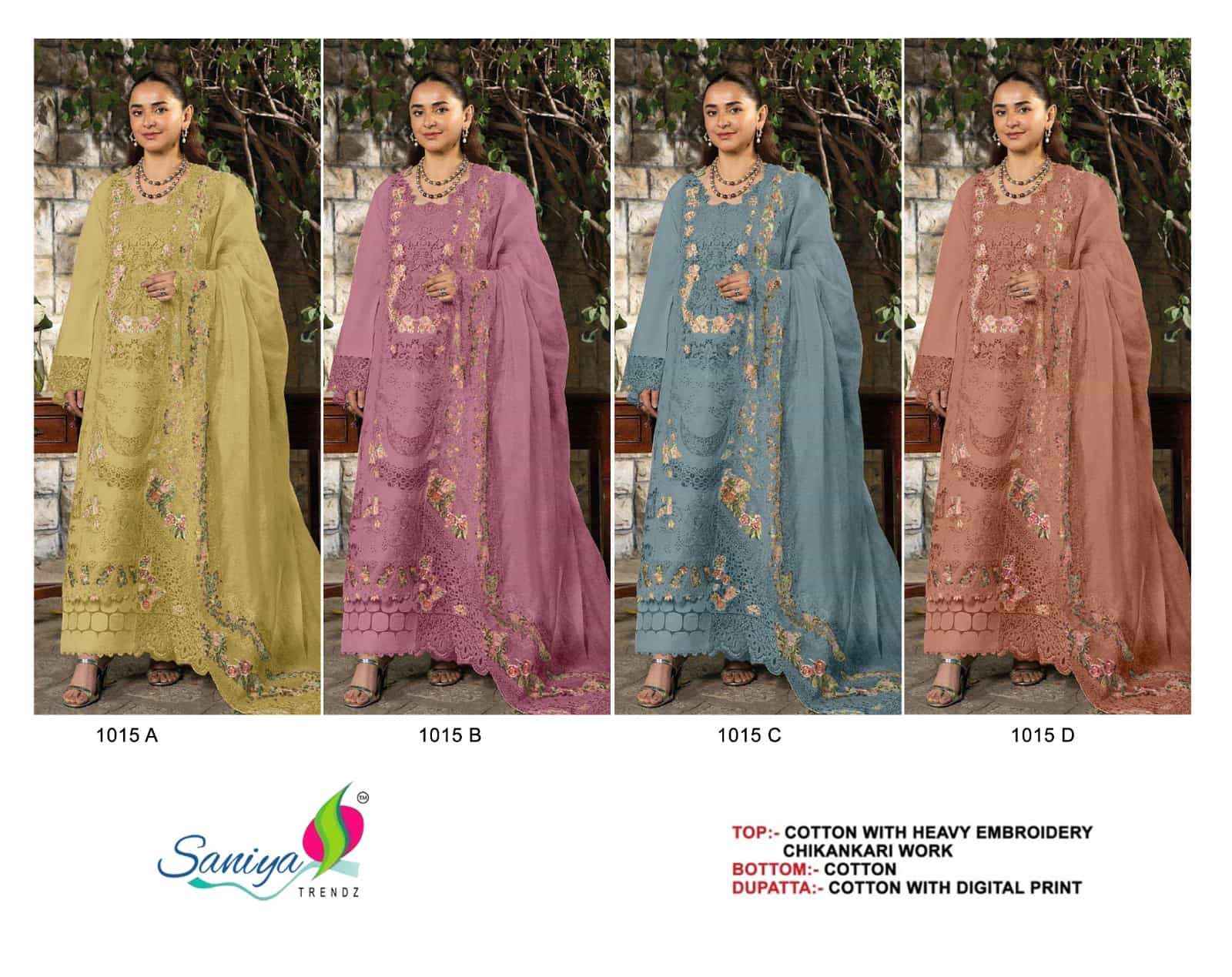 Saniya Trendz 1015 Cotton Pakistani Dress Material Wholesale surat ( 4 Pcs Catalogue )
