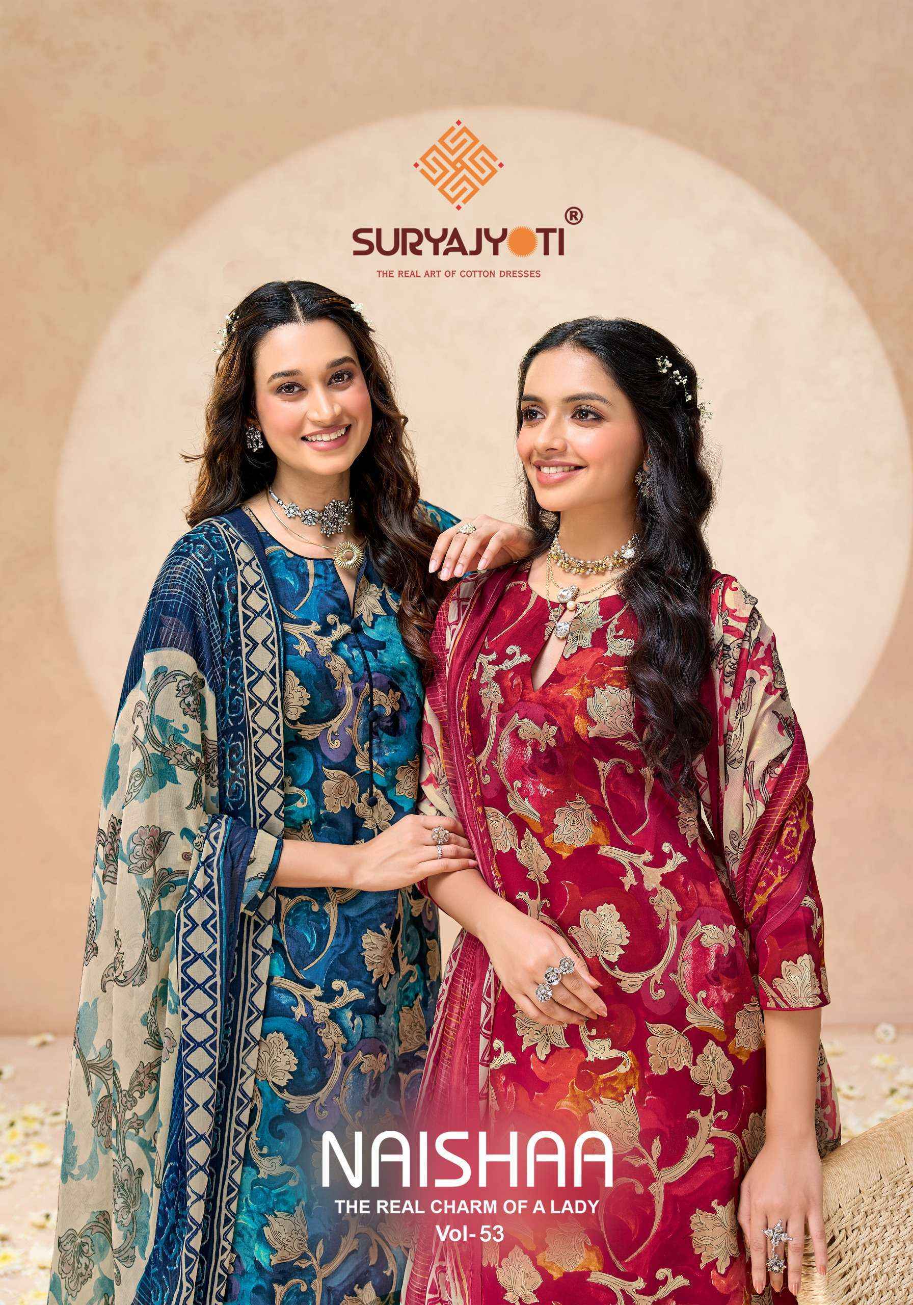 Suryajyoti Naishaa Vol 53 Jam Satin Dress Material Wholesale Surat ( 10 pcs Catalogue )