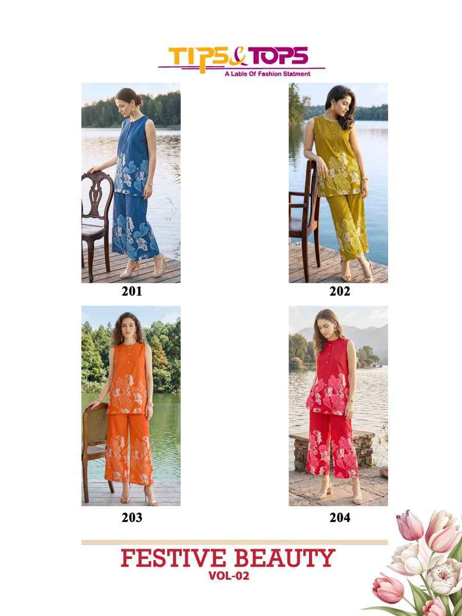 Tips & Tops Festive Beauty Vol 2 Reyon Co ord Set - Surat Wholesale Bazaar ( 4 pcs Catalogue )