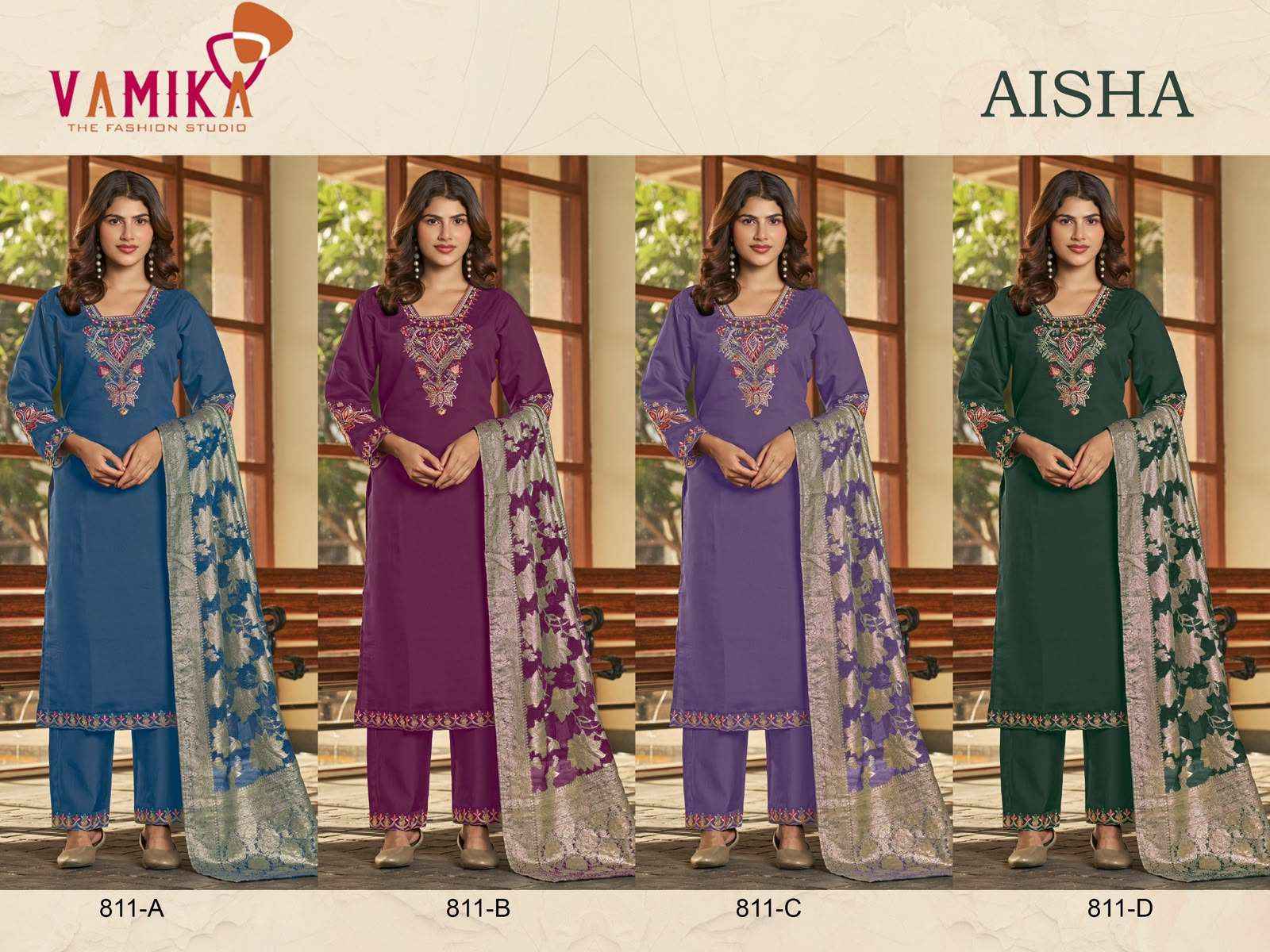 Vamika Aisha Readymade Designer 3 Pec Suit Collection _ Wholesale Factory Rate ( 4 Pcs Catalog )