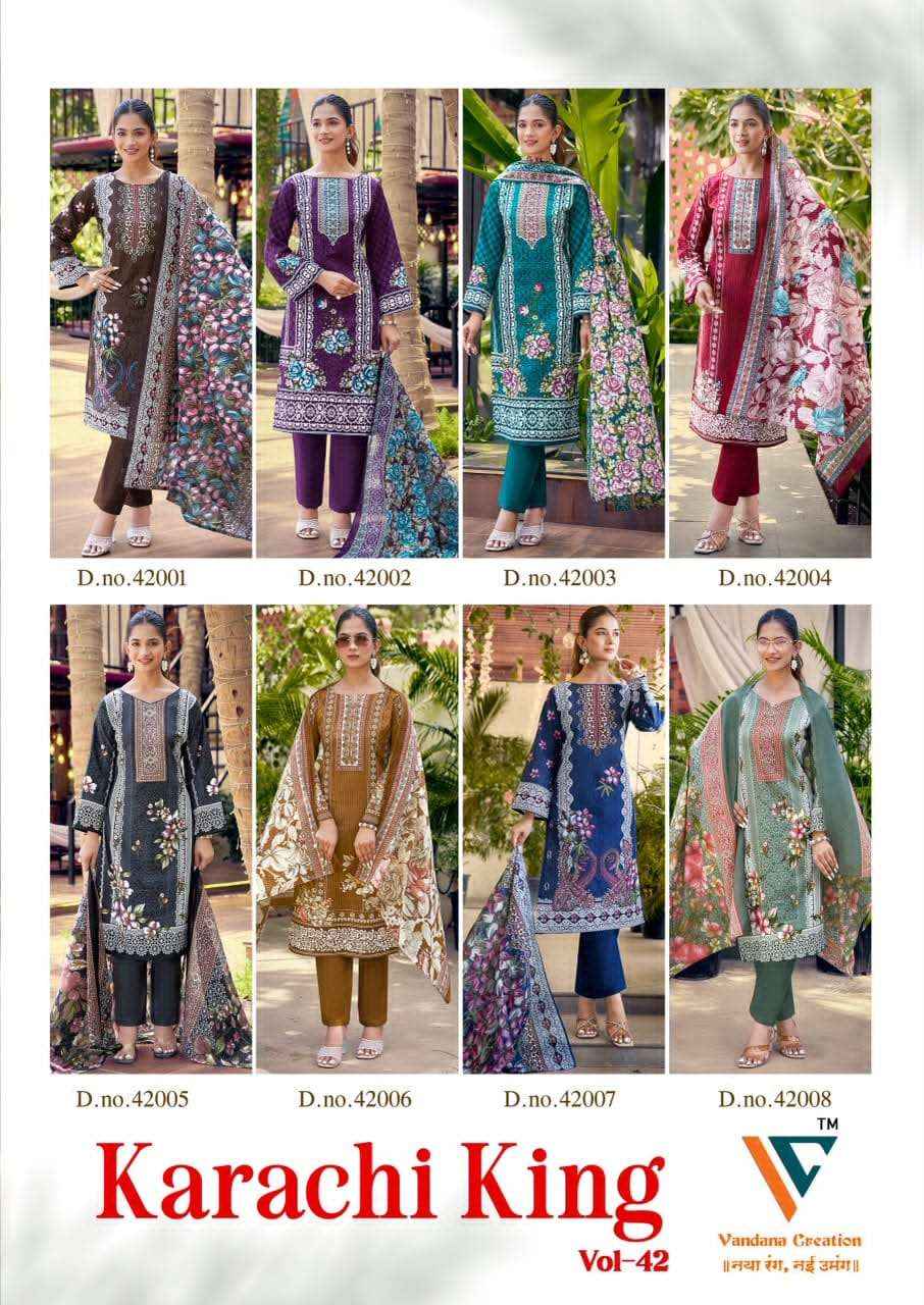 Vandana Fashion Karachi King Vol 42 Printed Cotton Dress Material _ Wholesale Factory Rate ( 8 Pcs Catalog )