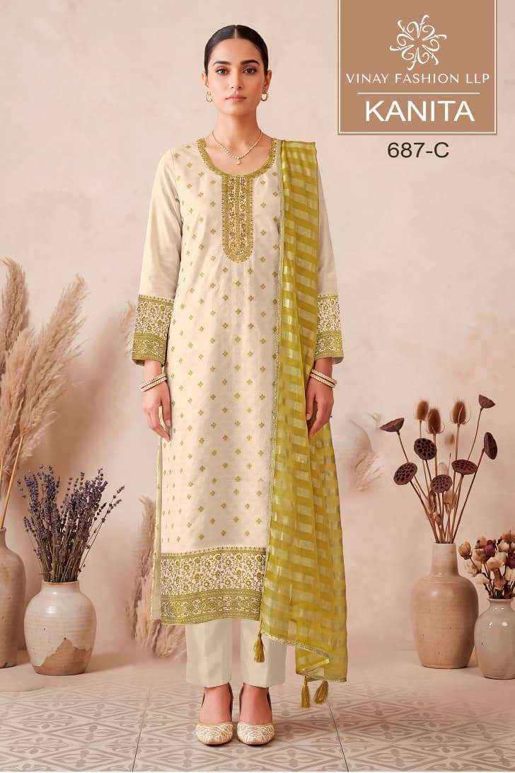 Vinay Fashion Kanita Designer Kanjivaram Silk Dress Material _ Wholesale Factory Rate ( 4 Pcs Catalog )