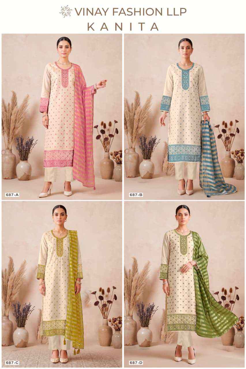 Vinay Fashion Kanita Designer Kanjivaram Silk Dress Material _ Wholesale Factory Rate ( 4 Pcs Catalog )
