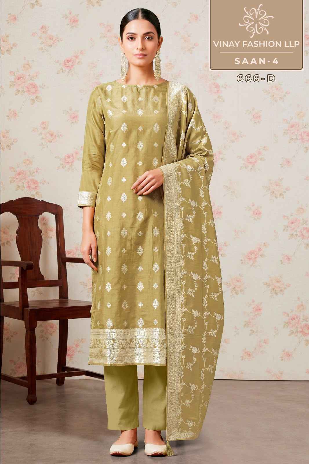 Vinay Kuleesh Saan Vol 4 Viscose Muslin Dress Material _ Wholesale Factory Price ( 4 Pcs Catalog )