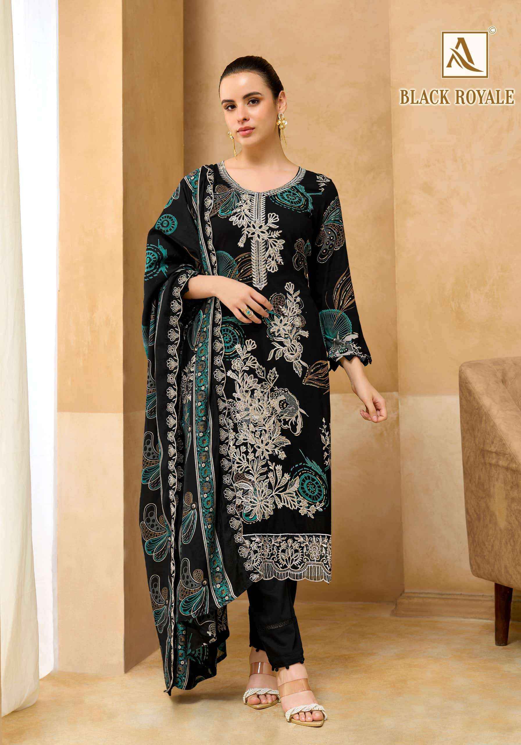 Alok Suit Black Royale Premium Design Rayon Dress Material Collection _ Wholesale Factory Rate ( 6 Pcs Catalog )