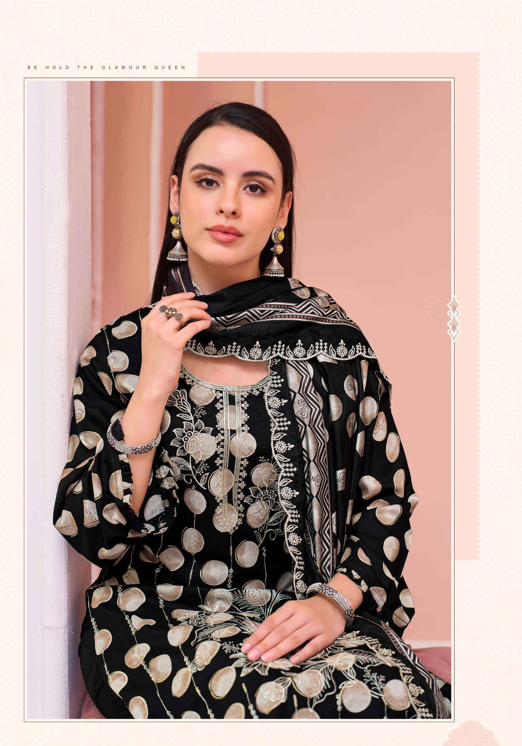 Alok Suit Crystal Black Premium Designs Rayon Dress Material _ Wholesale Factory Rate ( 6 Pcs Catalog )
