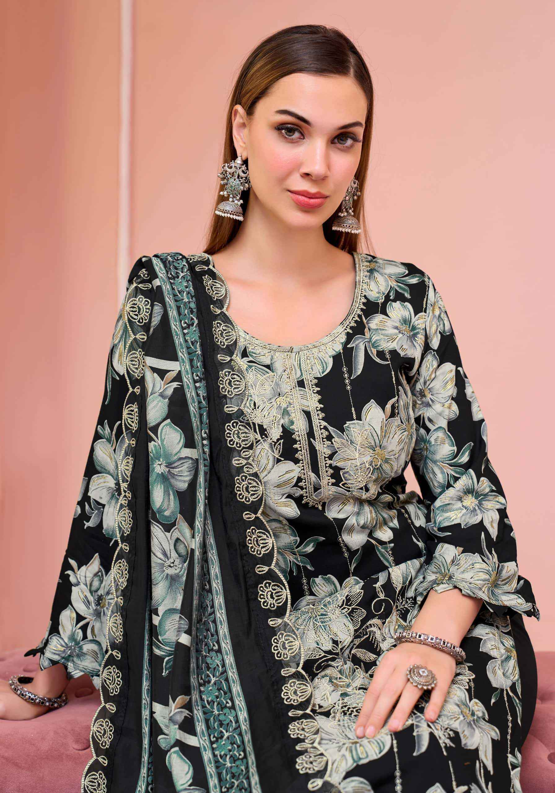 Alok Suit Crystal Black Premium Designs Rayon Dress Material _ Wholesale Factory Rate ( 6 Pcs Catalog )