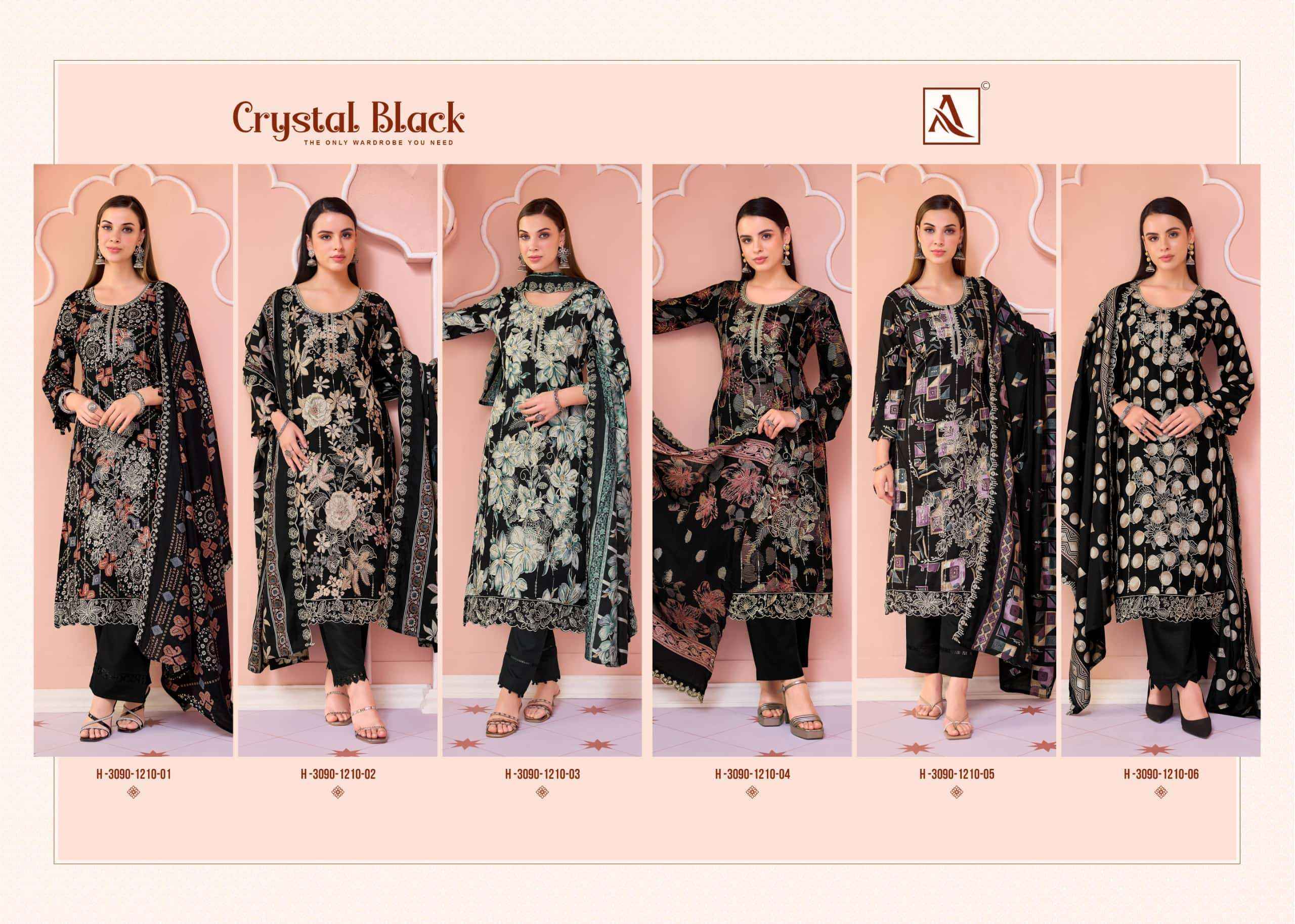 Alok Suit Crystal Black Premium Designs Rayon Dress Material _ Wholesale Factory Rate ( 6 Pcs Catalog )