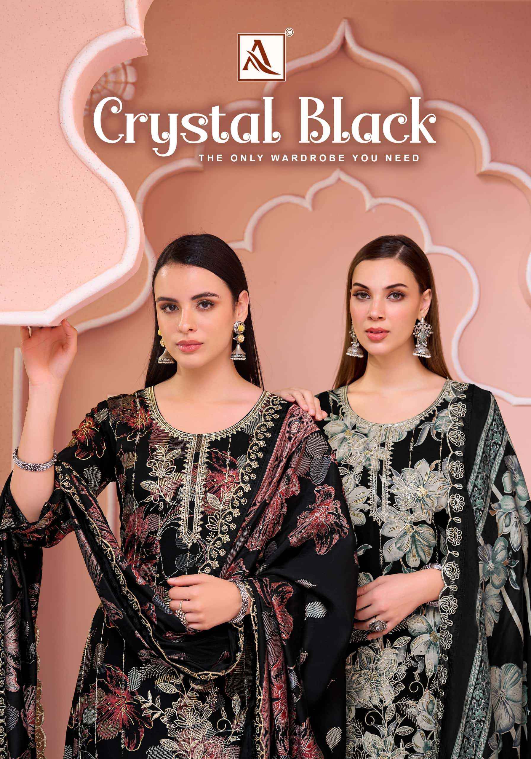 Alok Suit Crystal Black Premium Designs Rayon Dress Material _ Wholesale Factory Rate ( 6 Pcs Catalog )