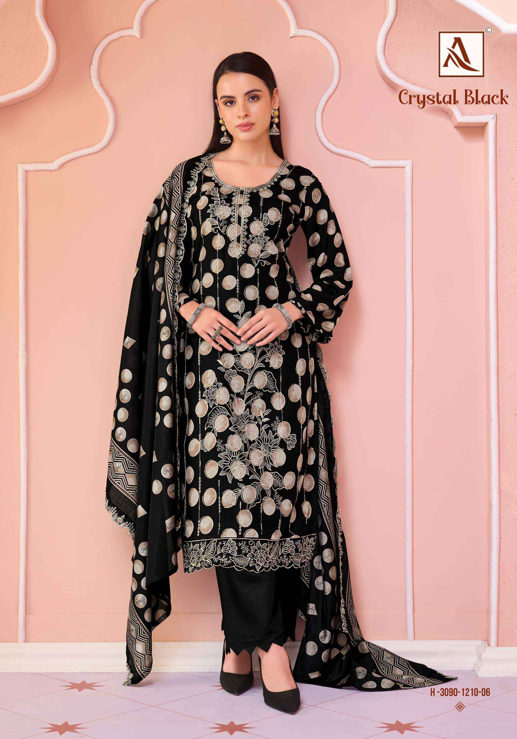 Alok Suit Crystal Black Premium Designs Rayon Dress Material _ Wholesale Factory Rate ( 6 Pcs Catalog )