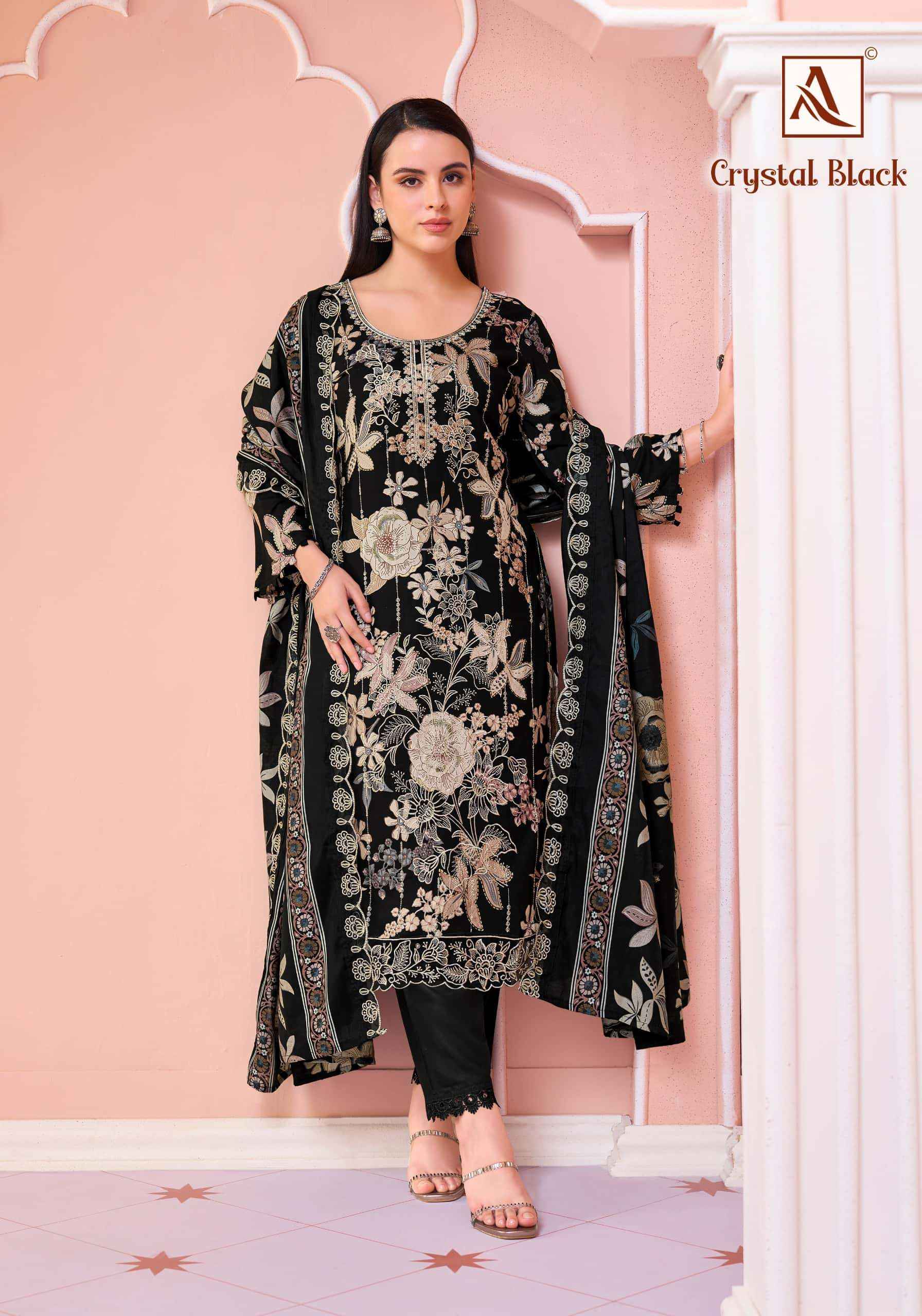 Alok Suit Crystal Black Premium Designs Rayon Dress Material _ Wholesale Factory Rate ( 6 Pcs Catalog )