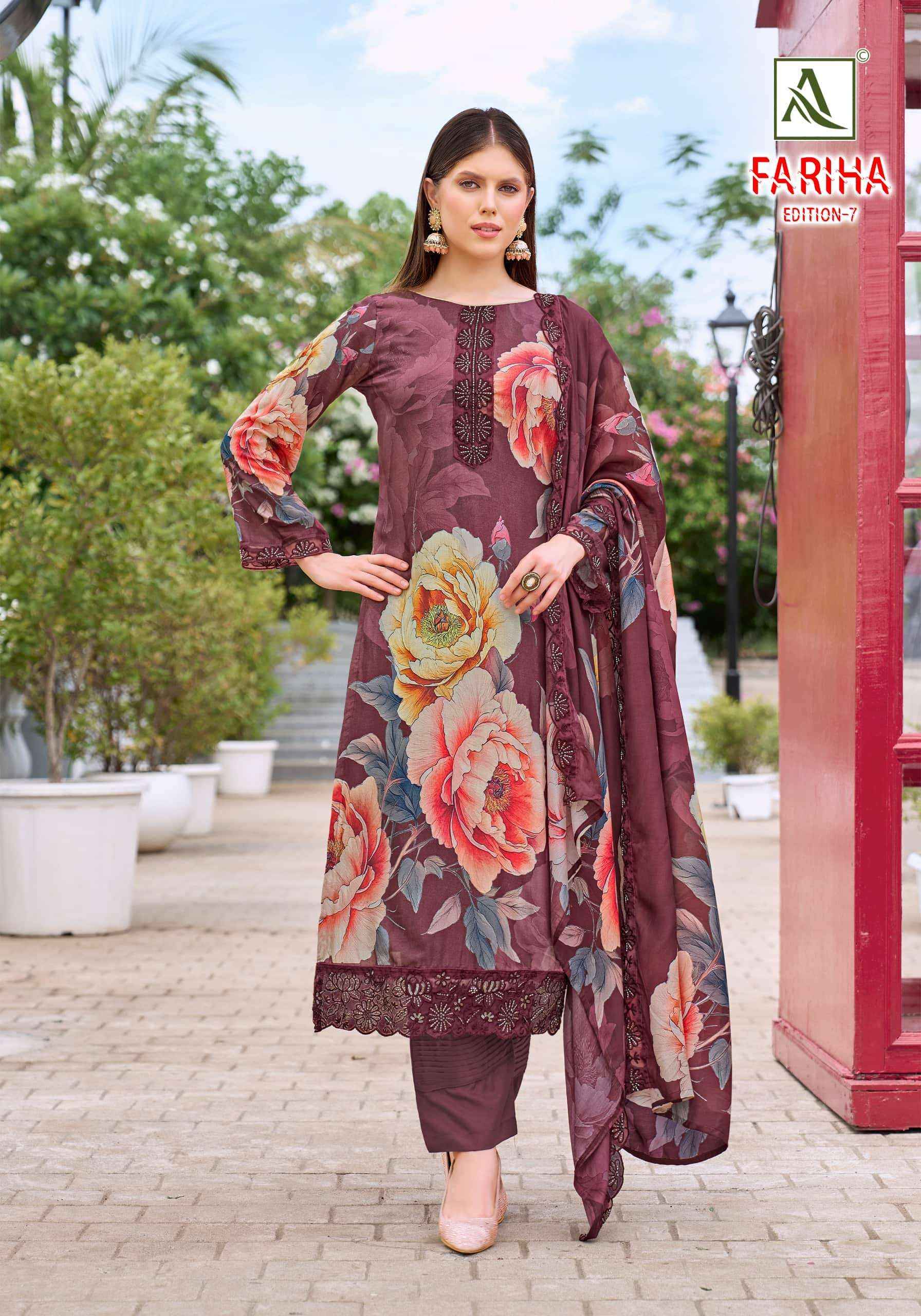 Alok Suit Fariha Edition 7 Designer Printed Muslin Dress Material _ Wholesale Factory Rate ( 8 Pcs Catalog )