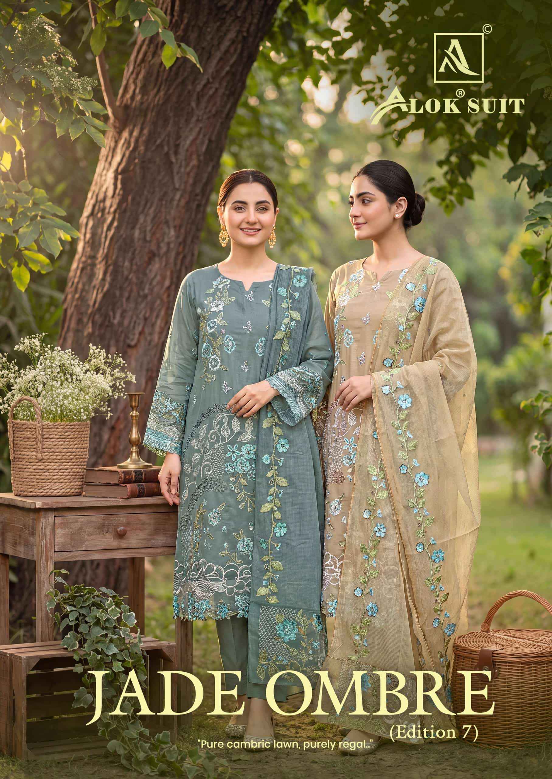 Alok Suit Jade Ombre Edition 7 Designer Cotton Dress Material _ Wholesale Factory Rate ( 6 Pcs Catalog )