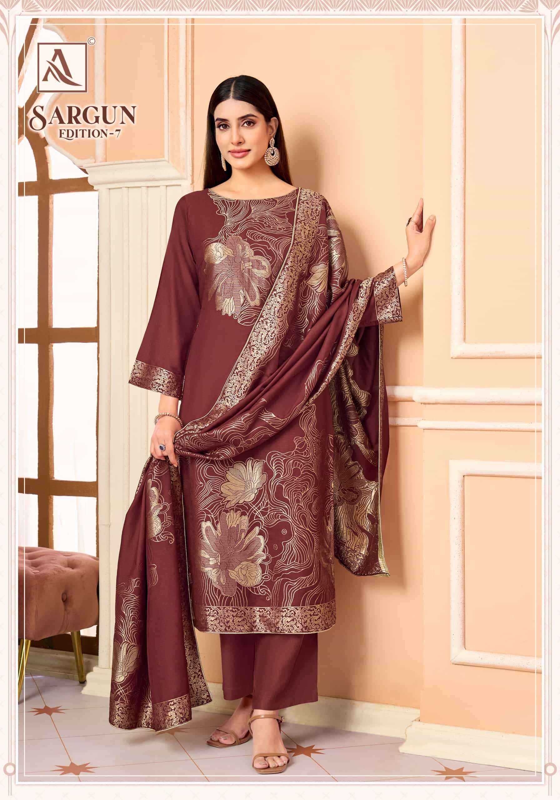 Alok Suit Sargun Edition 7 - Wholesale Muslin Jacquard Dresses ( 6 Pcs Catalog )