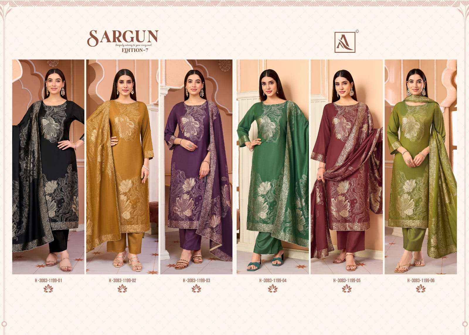 Alok Suit Sargun Edition 7 - Wholesale Muslin Jacquard Dresses ( 6 Pcs Catalog )