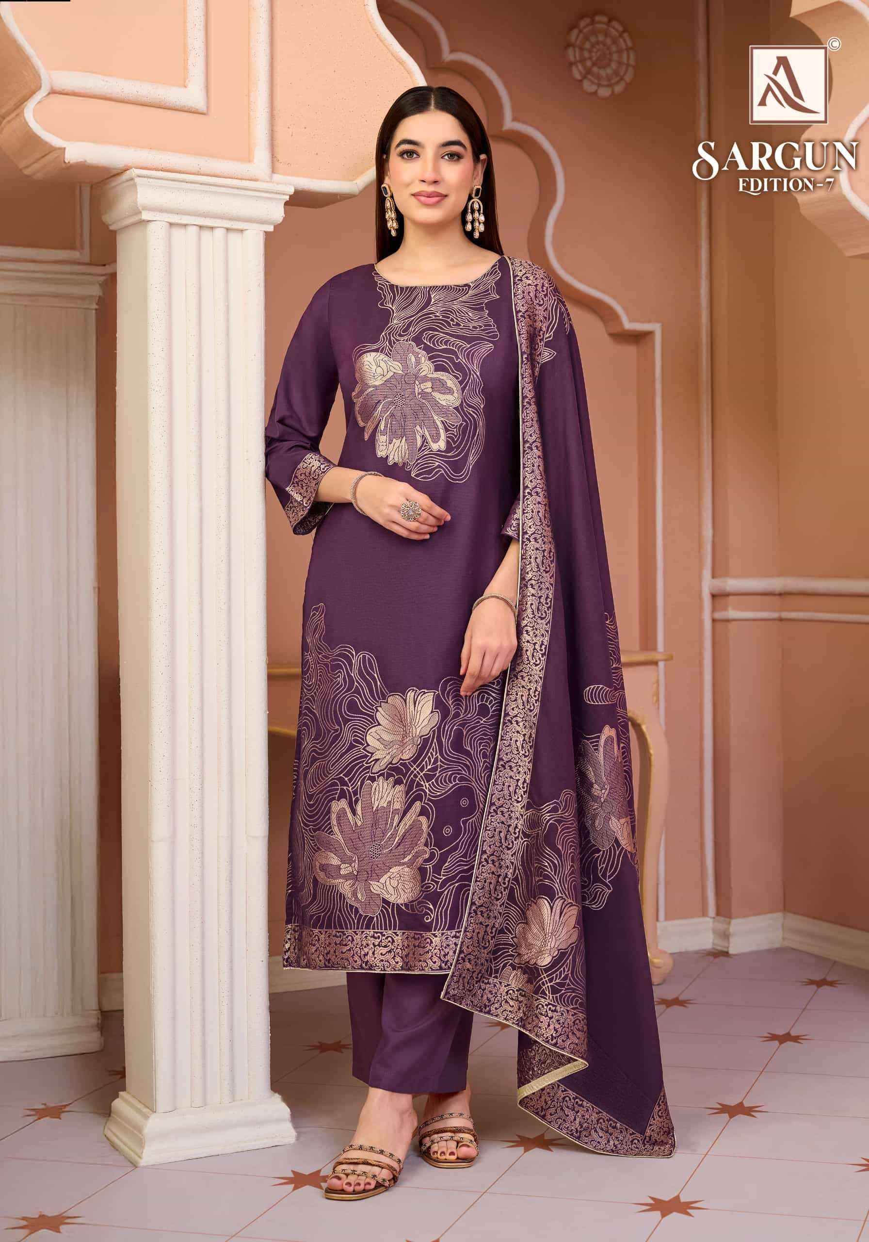 Alok Suit Sargun Edition 7 - Wholesale Muslin Jacquard Dresses ( 6 Pcs Catalog )