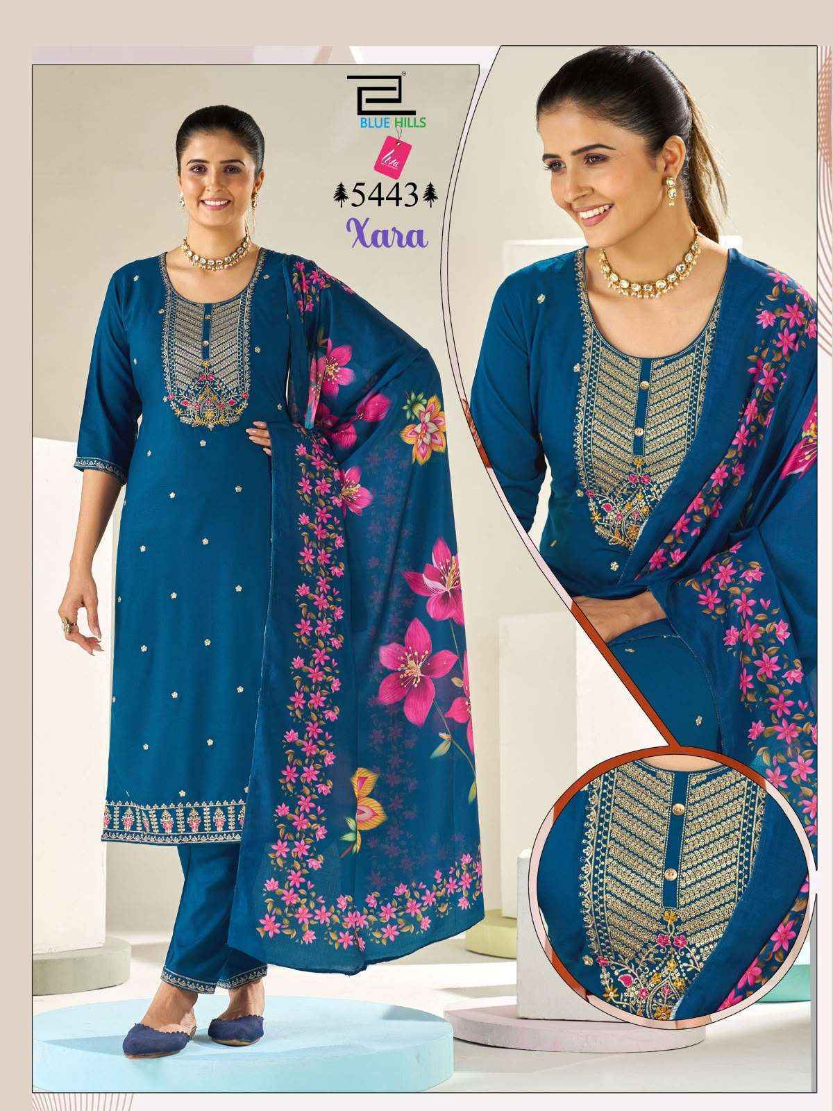 Blue Hills Xara Readymade Fancy 3 Piece Dress _ Wholesale Factory Rate ( 6 Pcs Catalog )