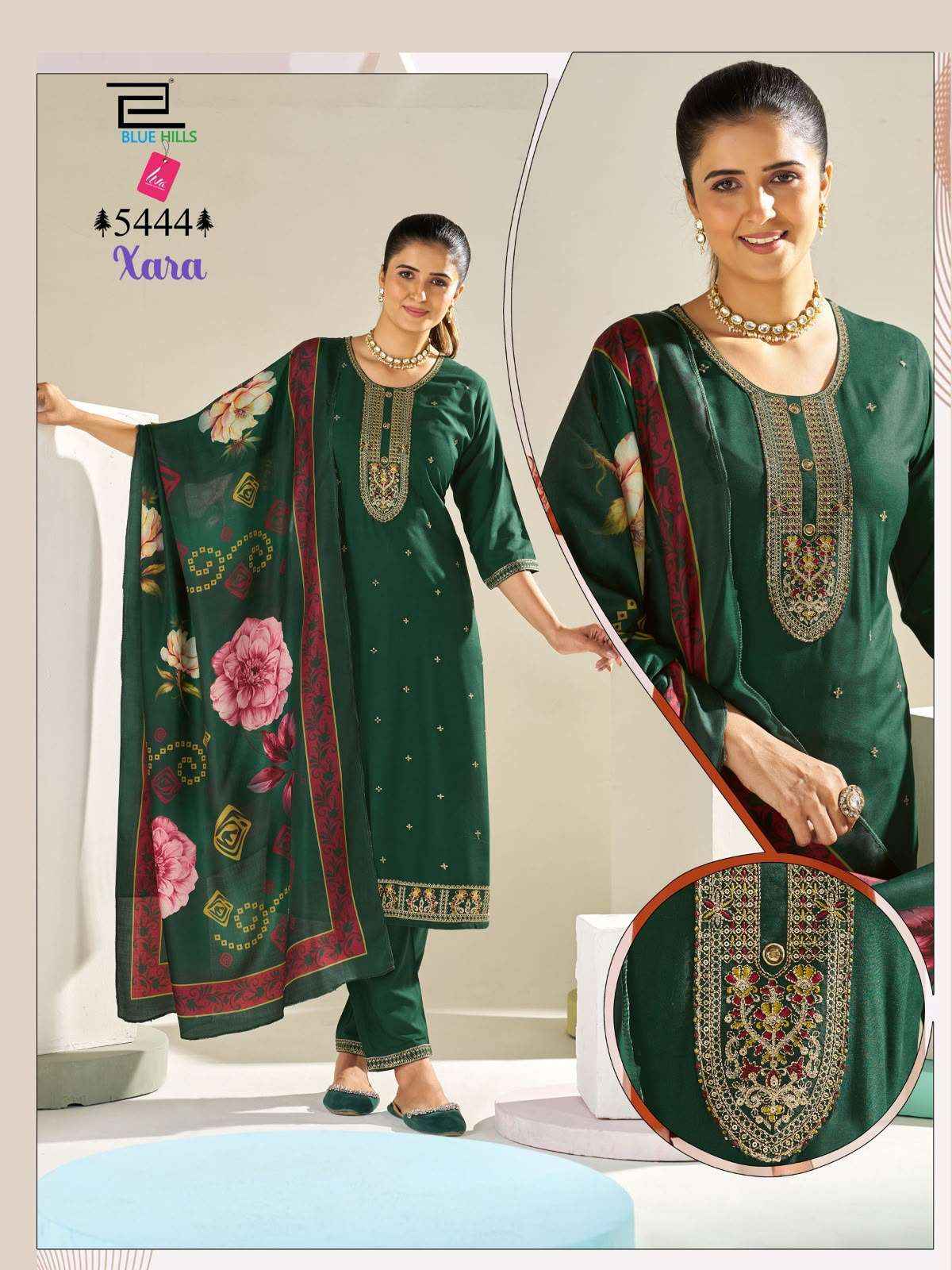 Blue Hills Xara Readymade Fancy 3 Piece Dress _ Wholesale Factory Rate ( 6 Pcs Catalog )