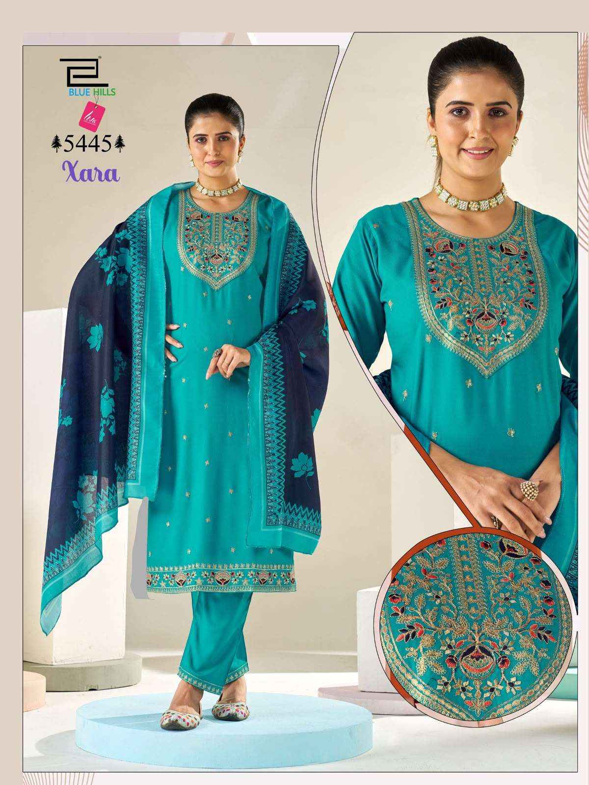 Blue Hills Xara Readymade Fancy 3 Piece Dress _ Wholesale Factory Rate ( 6 Pcs Catalog )