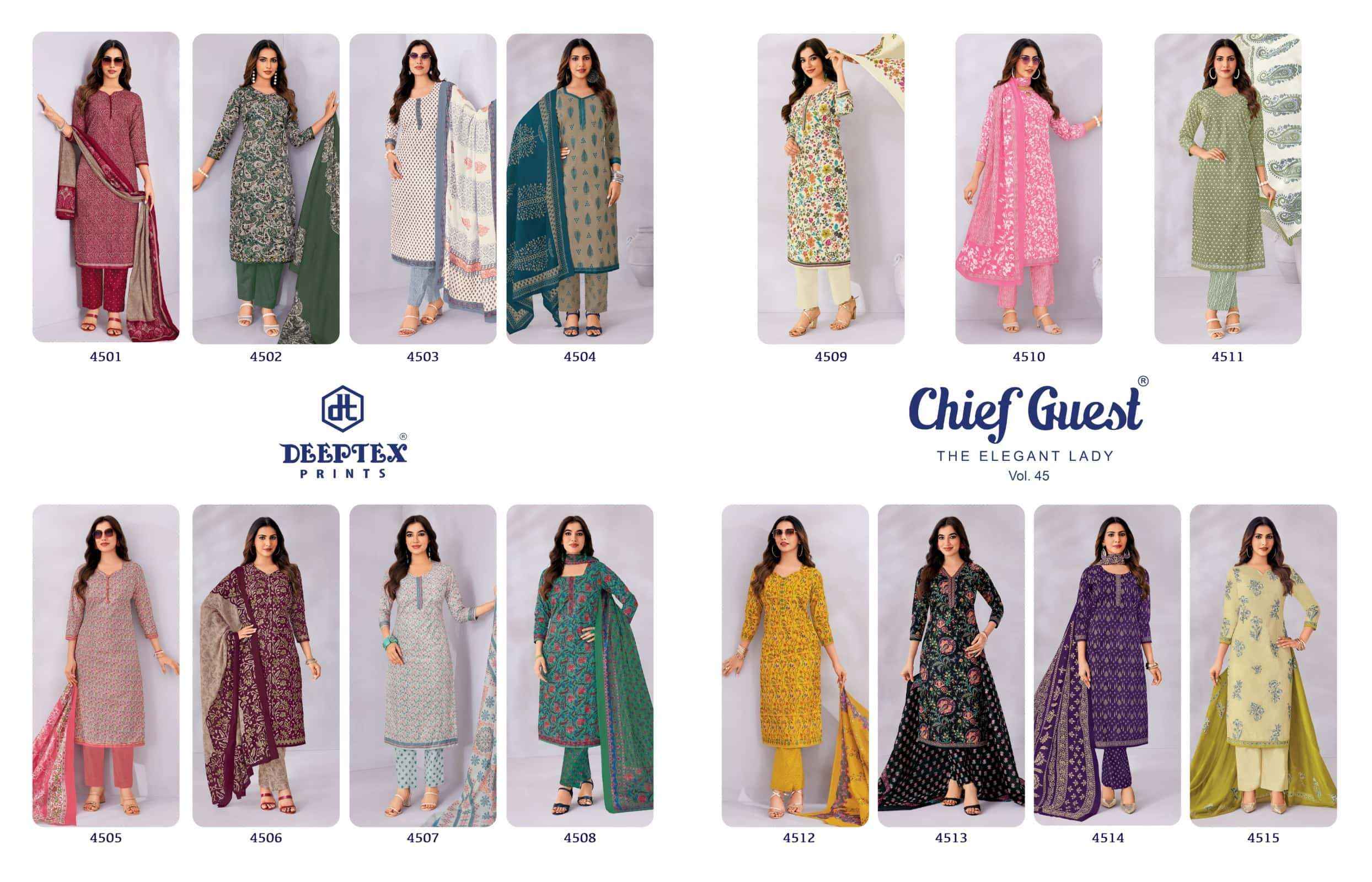 Deeptex Chief Guest Vol 45 Unstitch Cotton Dress Material _ Wholesale Factory Rate ( 15 Pcs Catalog )