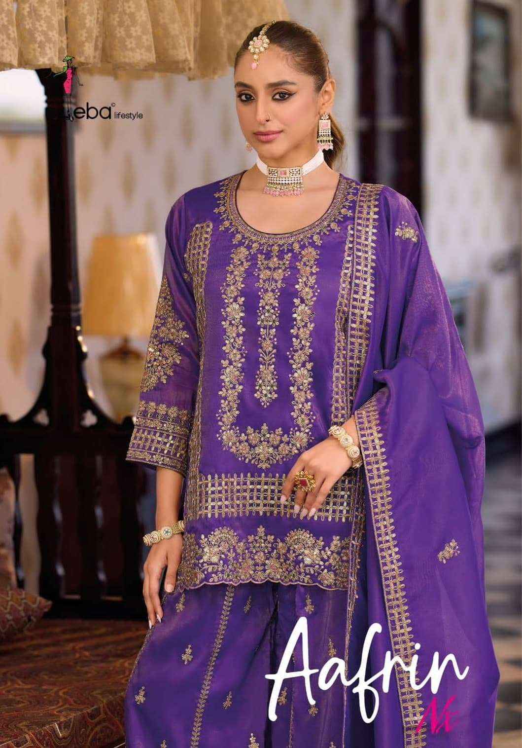 Eba Lifestyle Aafrin nx Chinon Designer Palazzo Suit _ Wholesale Factory Rate ( 3 Pcs Catalog )