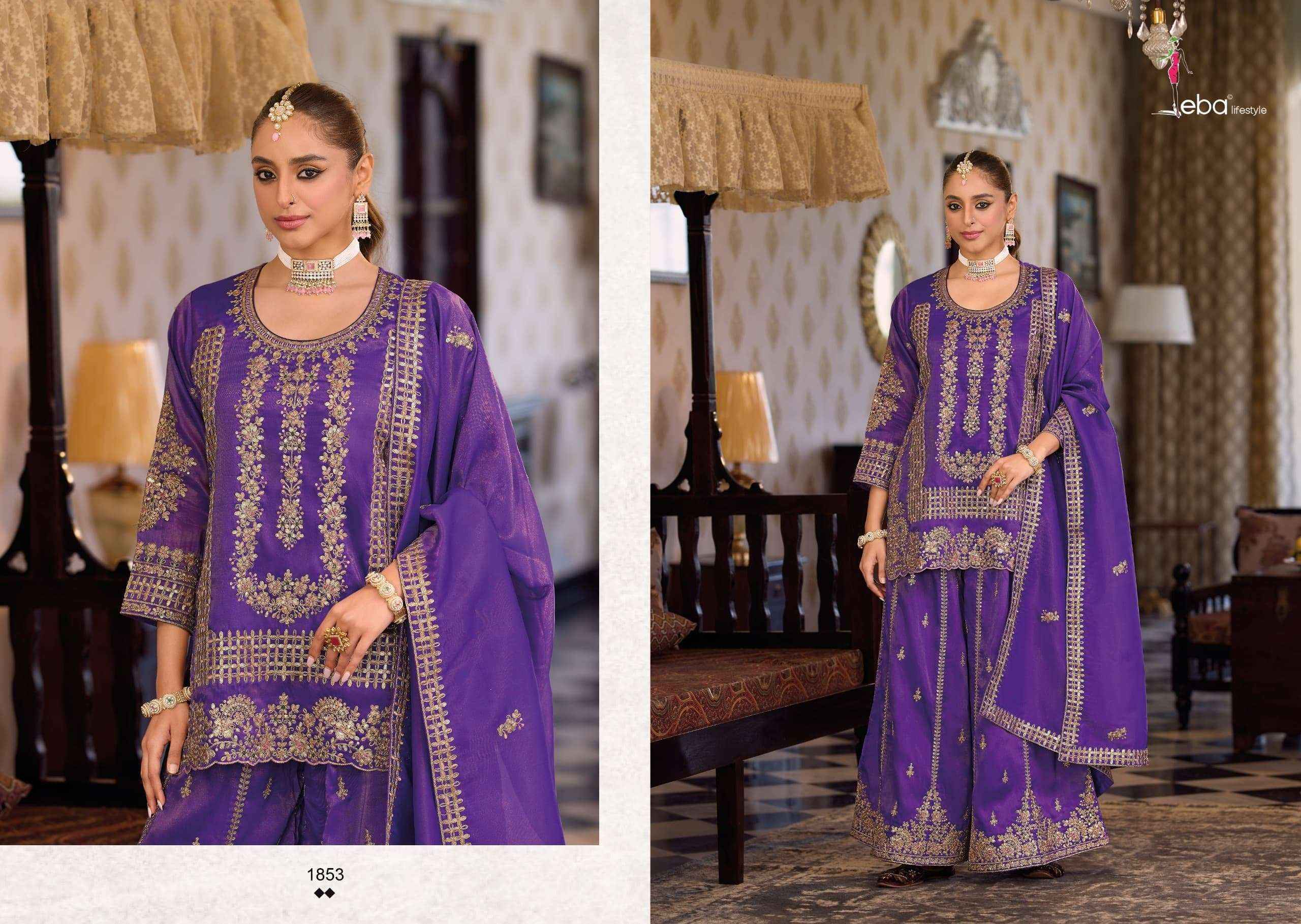 Eba Lifestyle Aafrin nx Chinon Designer Palazzo Suit _ Wholesale Factory Rate ( 3 Pcs Catalog )
