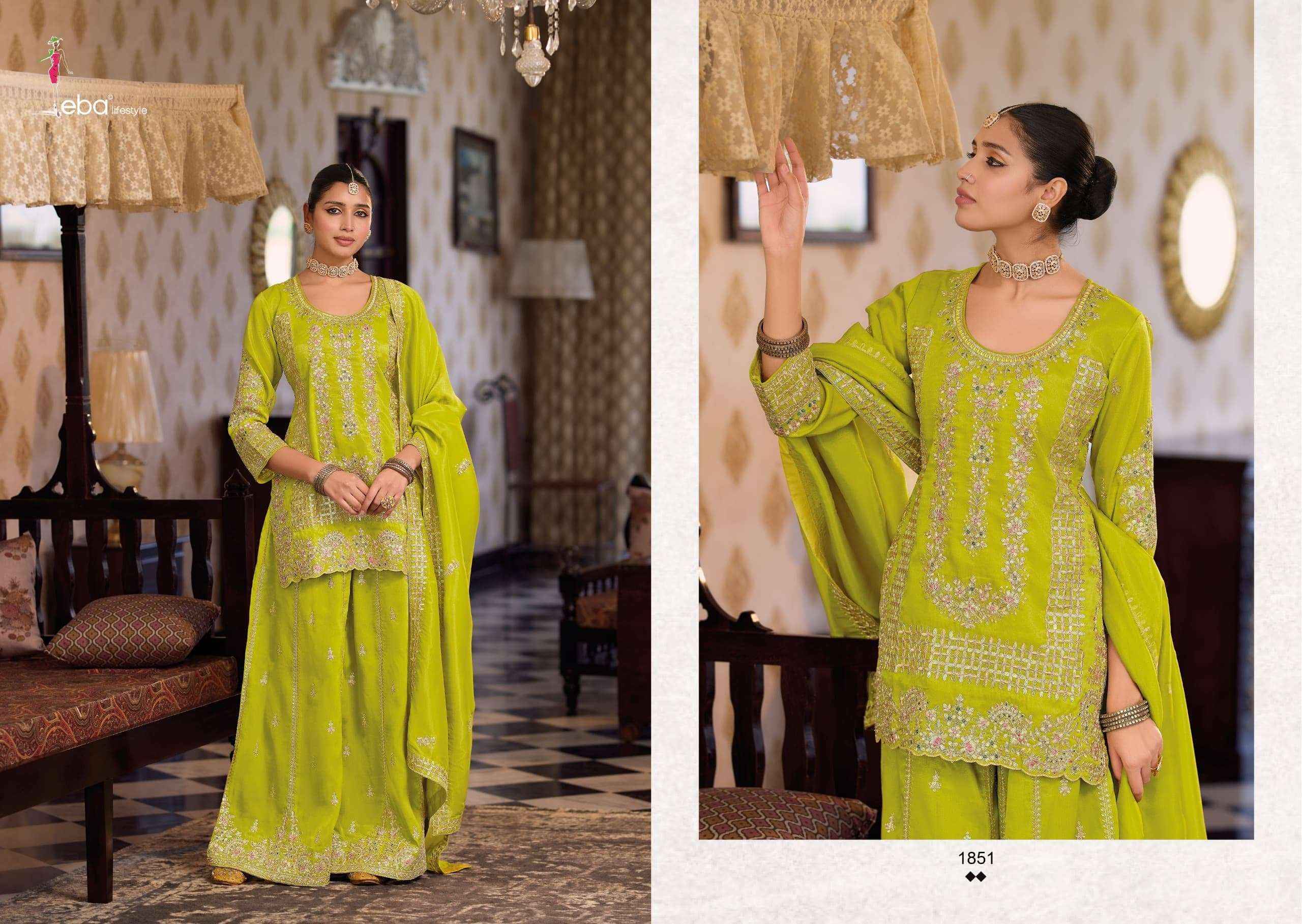 Eba Lifestyle Aafrin nx Chinon Designer Palazzo Suit _ Wholesale Factory Rate ( 3 Pcs Catalog )