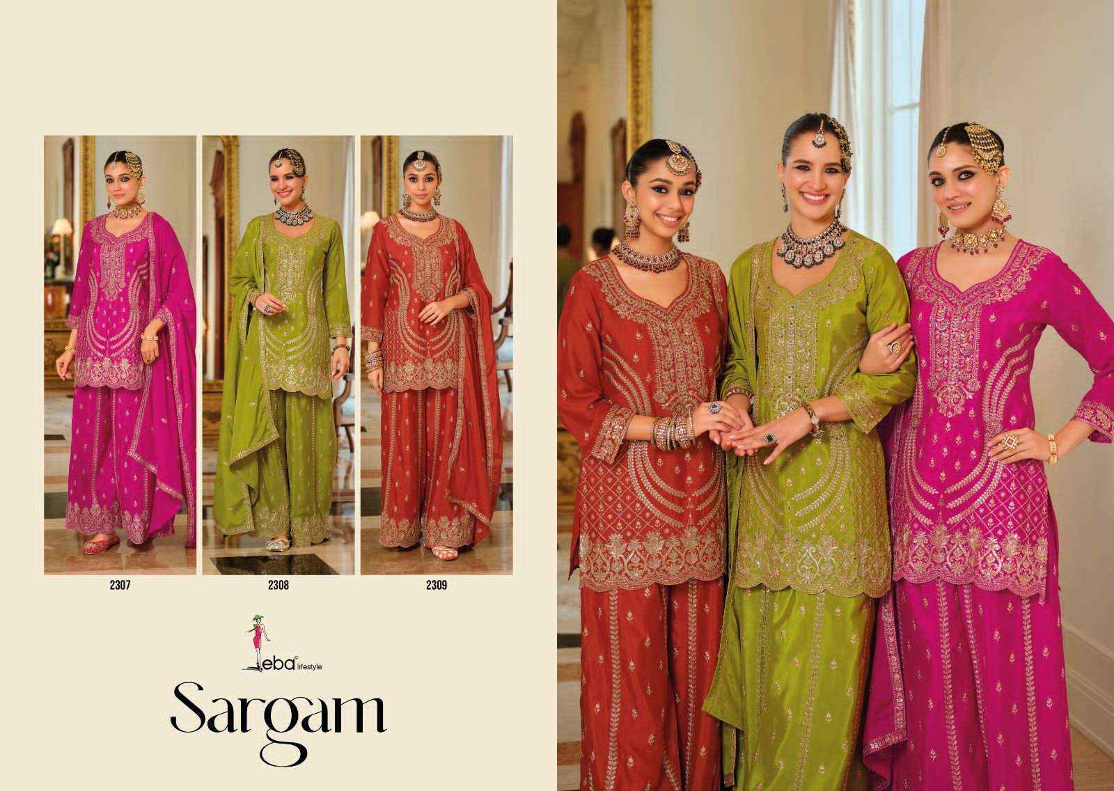 Eba Lifestyle Sargam Designer Palazzo Partywear Dress _ Wholesale Factory Rate ( 3 Pcs Catalog )