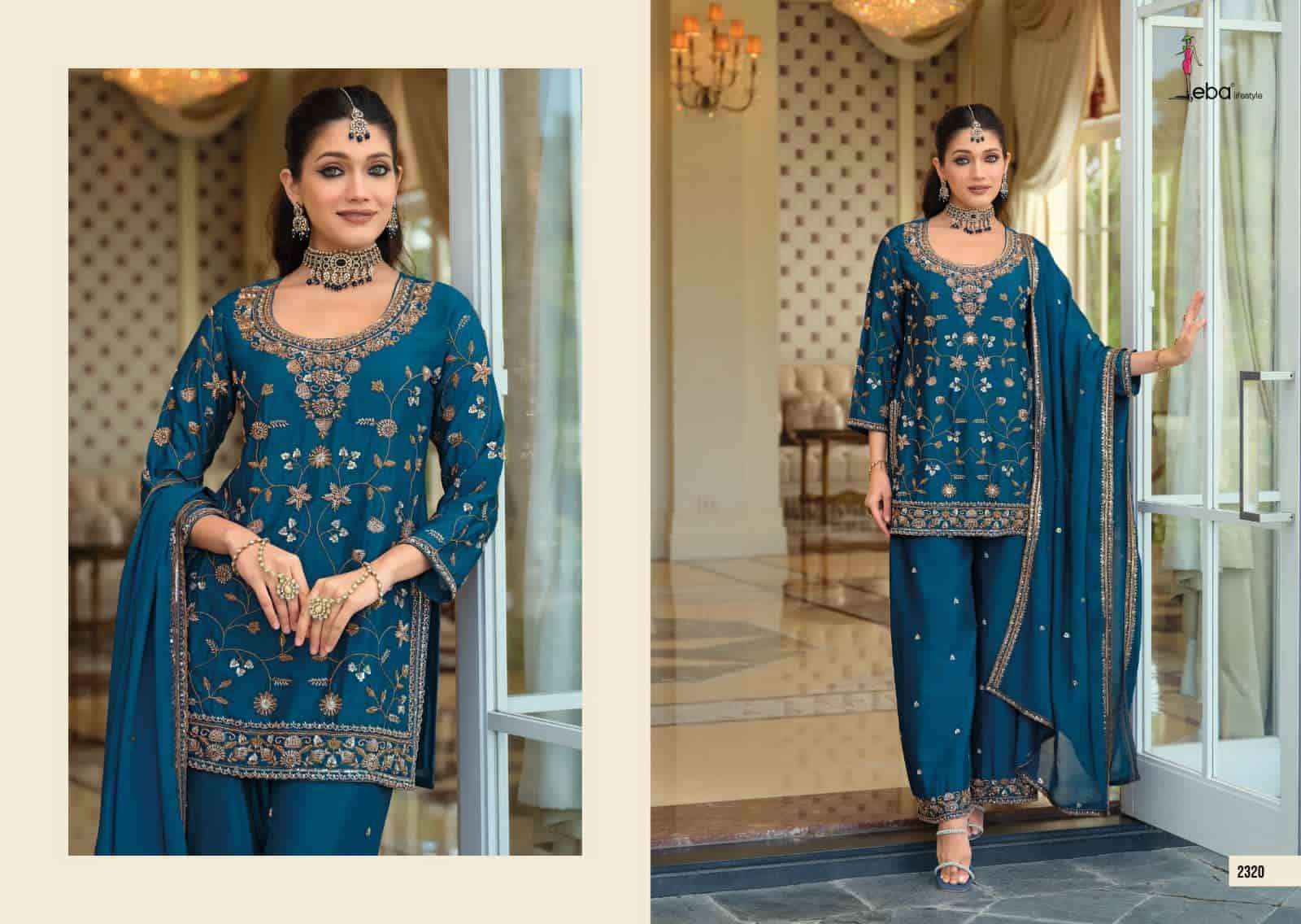 Eba Lifestyle Tasroop Partywear Style 3 Piece Palazzo Dress _ Wholesale Factory Rate ( 3 Pcs Catalog )
