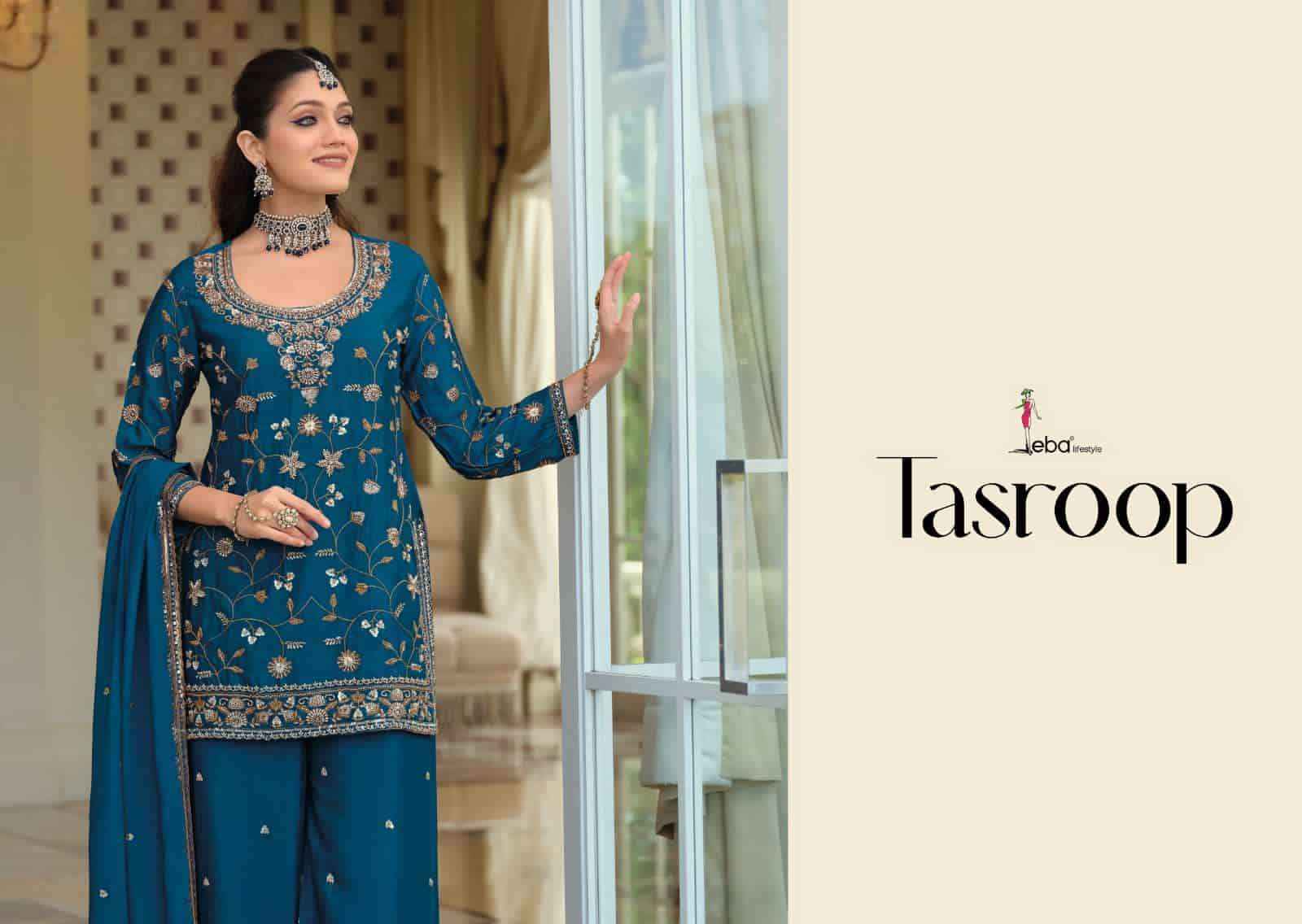 Eba Lifestyle Tasroop Partywear Style 3 Piece Palazzo Dress _ Wholesale Factory Rate ( 3 Pcs Catalog )