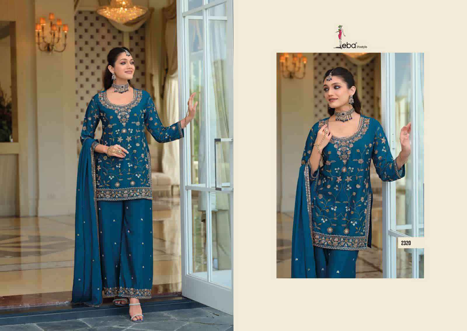 Eba Lifestyle Tasroop Partywear Style 3 Piece Palazzo Dress _ Wholesale Factory Rate ( 3 Pcs Catalog )
