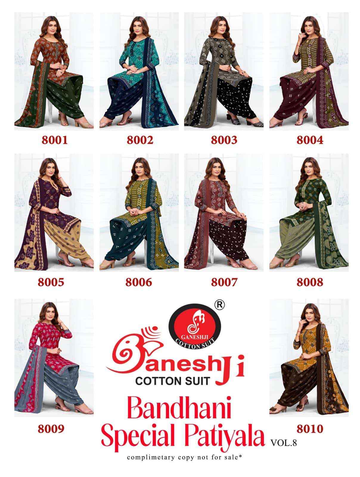 Ganeshji Bandhani Special Patiyala Vol 8 Patiyala Print Cotton Dress Material Wholesale Price ( 10 Pcs Catalog )