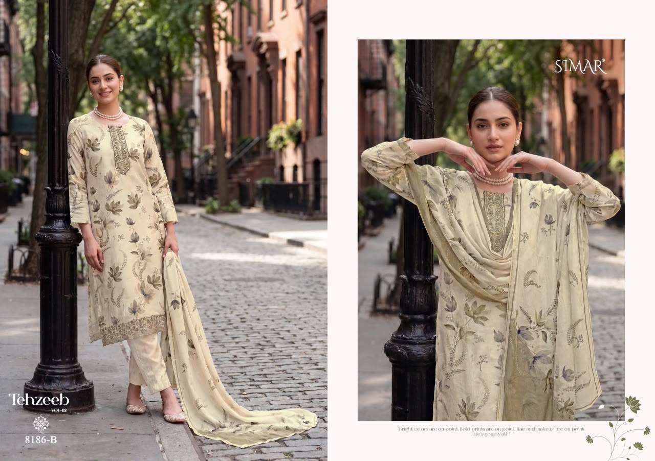 Glossy Simar Tehzeeb Vol 2 Premium Designs Muslin Dress Wholesale Price ( 4 Pcs Catalog )