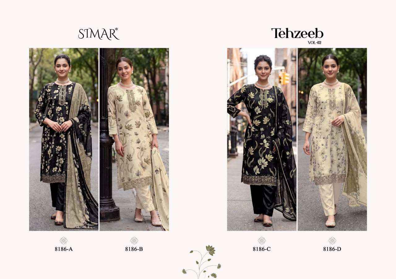 Glossy Simar Tehzeeb Vol 2 Premium Designs Muslin Dress Wholesale Price ( 4 Pcs Catalog )