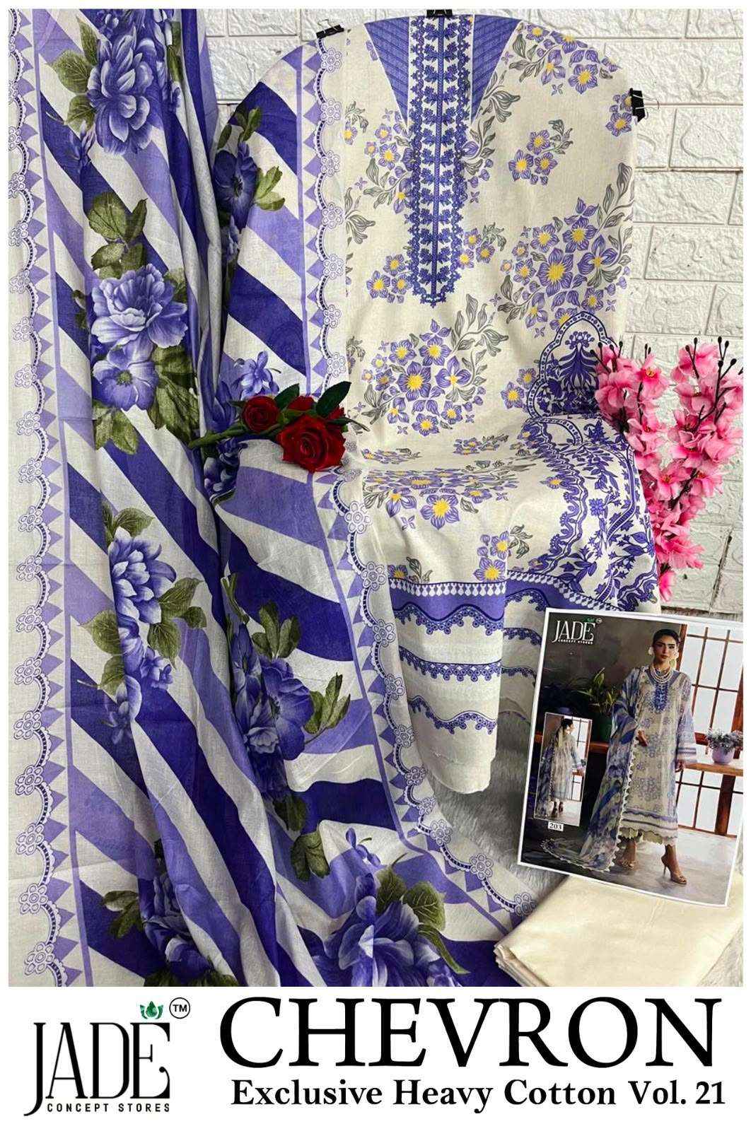 Jade Chevron Vol 21 Pakistani Print Cotton Dress Material _ Wholesale Factory Rate ( 6 Pcs Catalog )